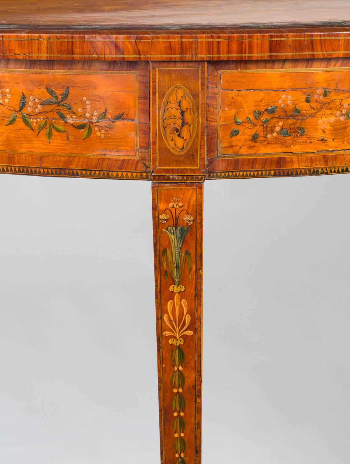 Late 18th Century Superb George III Inlaid Satinwood Demi-Lune Console Table