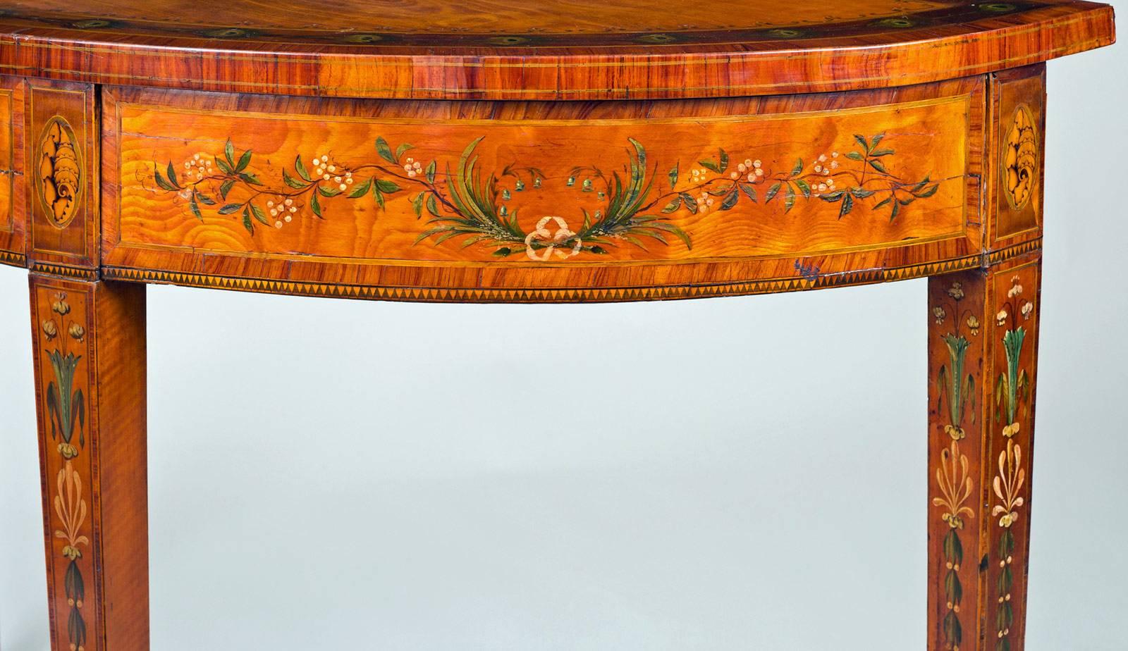 Rosewood Superb George III Inlaid Satinwood Demi-Lune Console Table