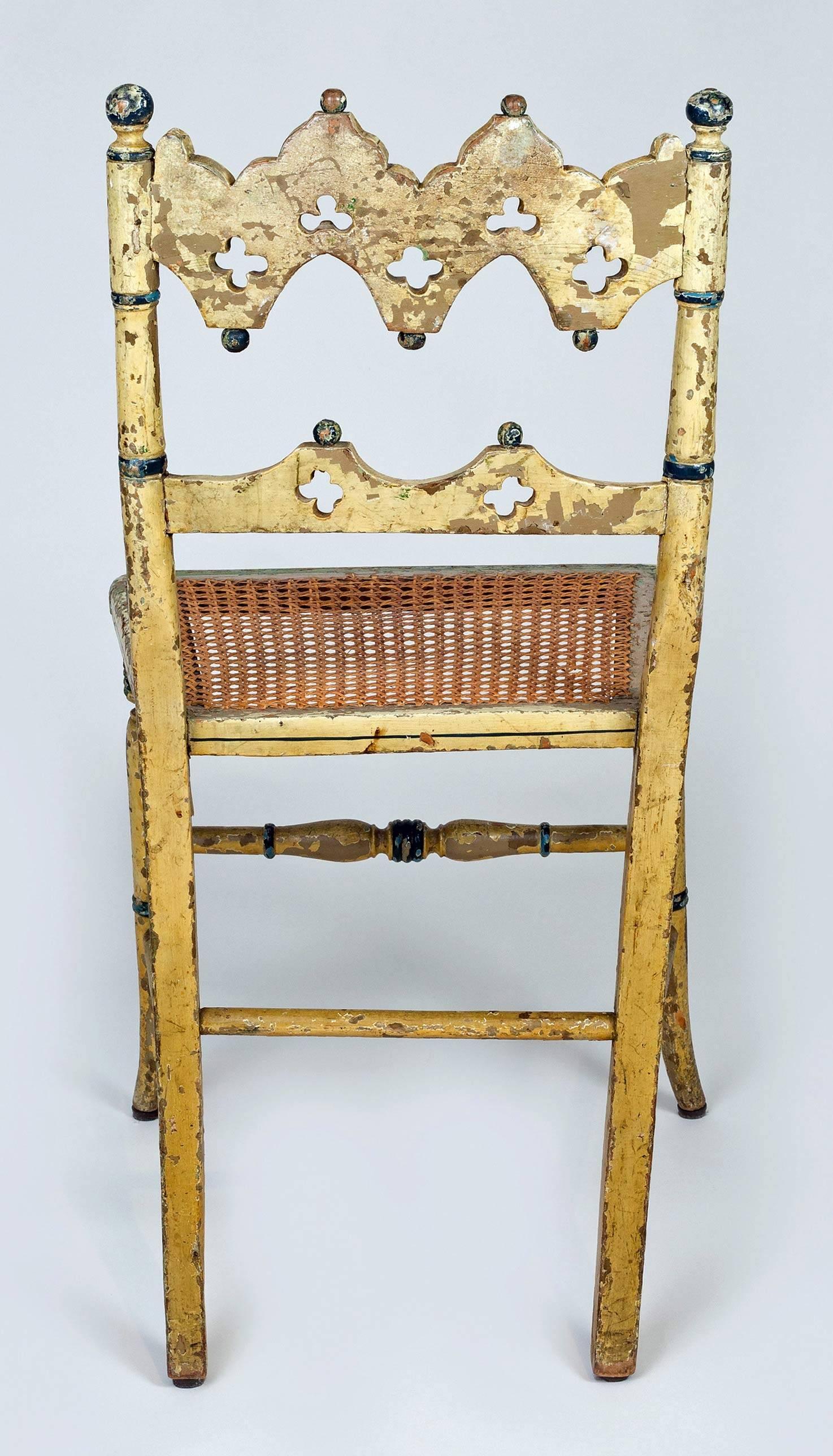 Gothic Revival Painted and Caned Side Chair In Good Condition In Sheffield, MA
