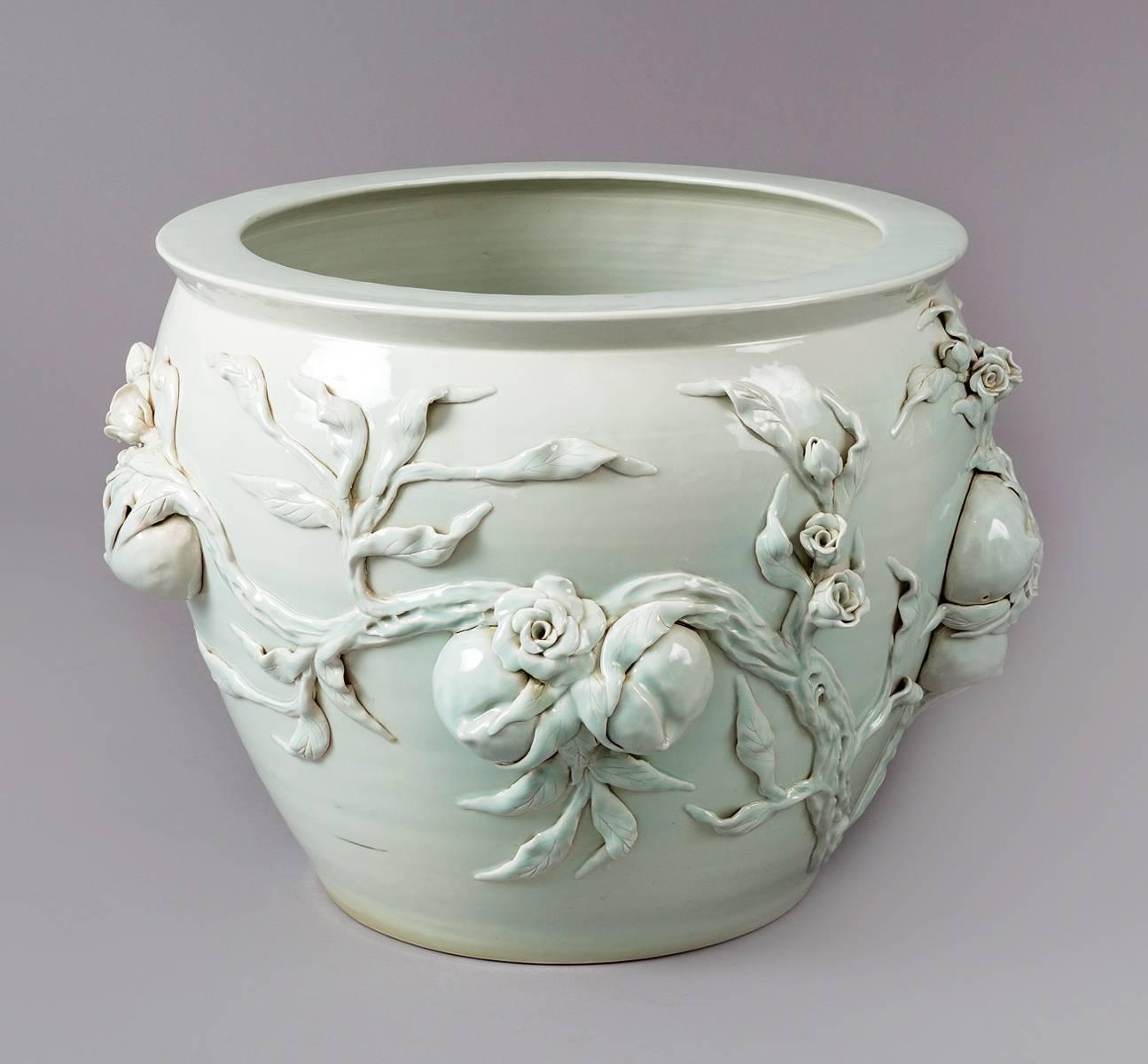 Chinese Export Large Chinese Porcelain Celedon Jardinière For Sale