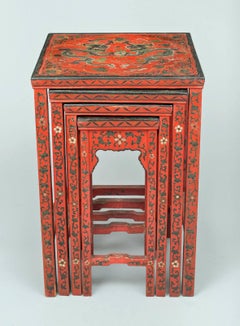 Chinese Red Lacquered Nest of Quarteto Tables