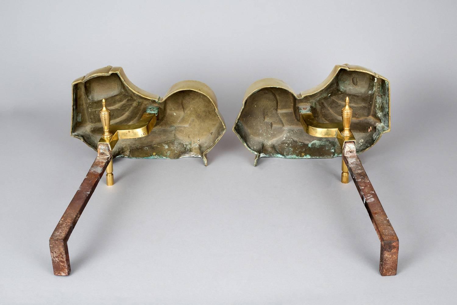 Pair of Art Deco Brass Pekinese Dog Andirons 2