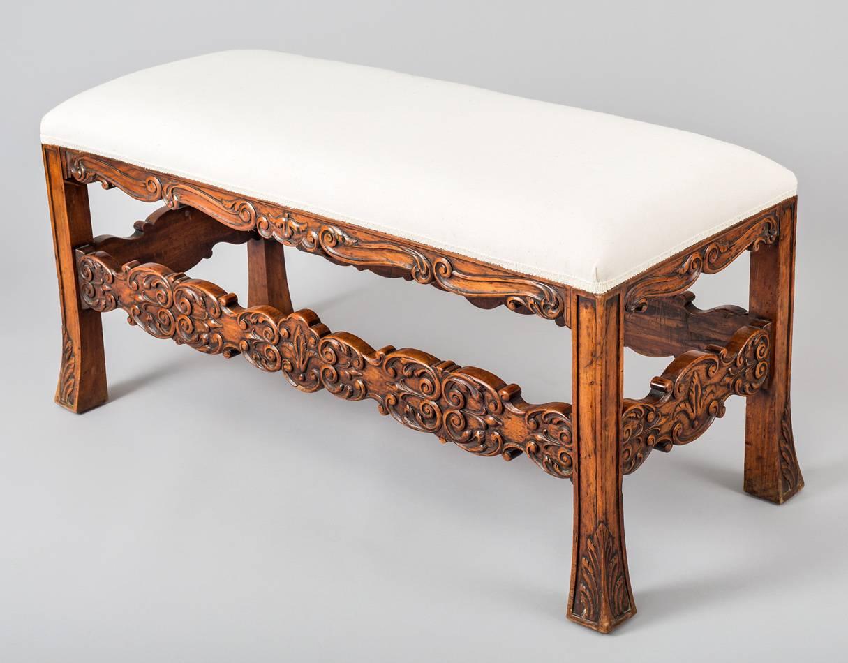 Baroque Revival French Carved Walnut Bench