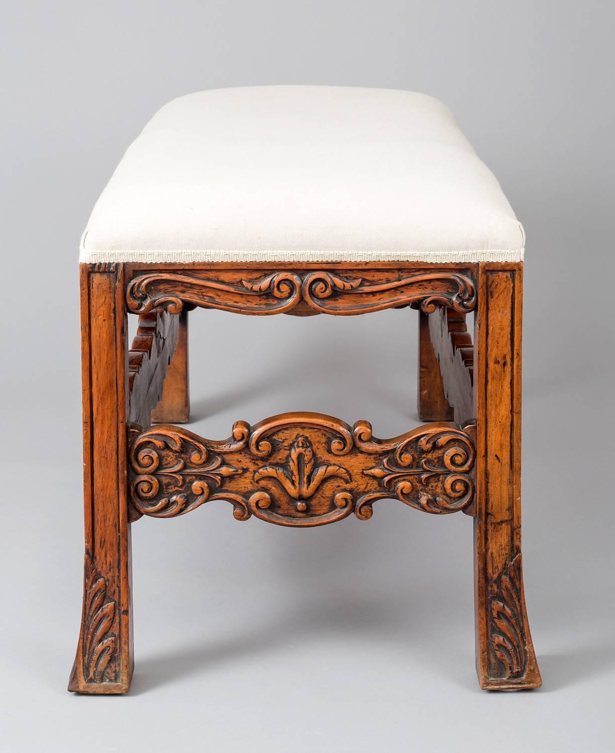 Late 19th Century French Carved Walnut Bench