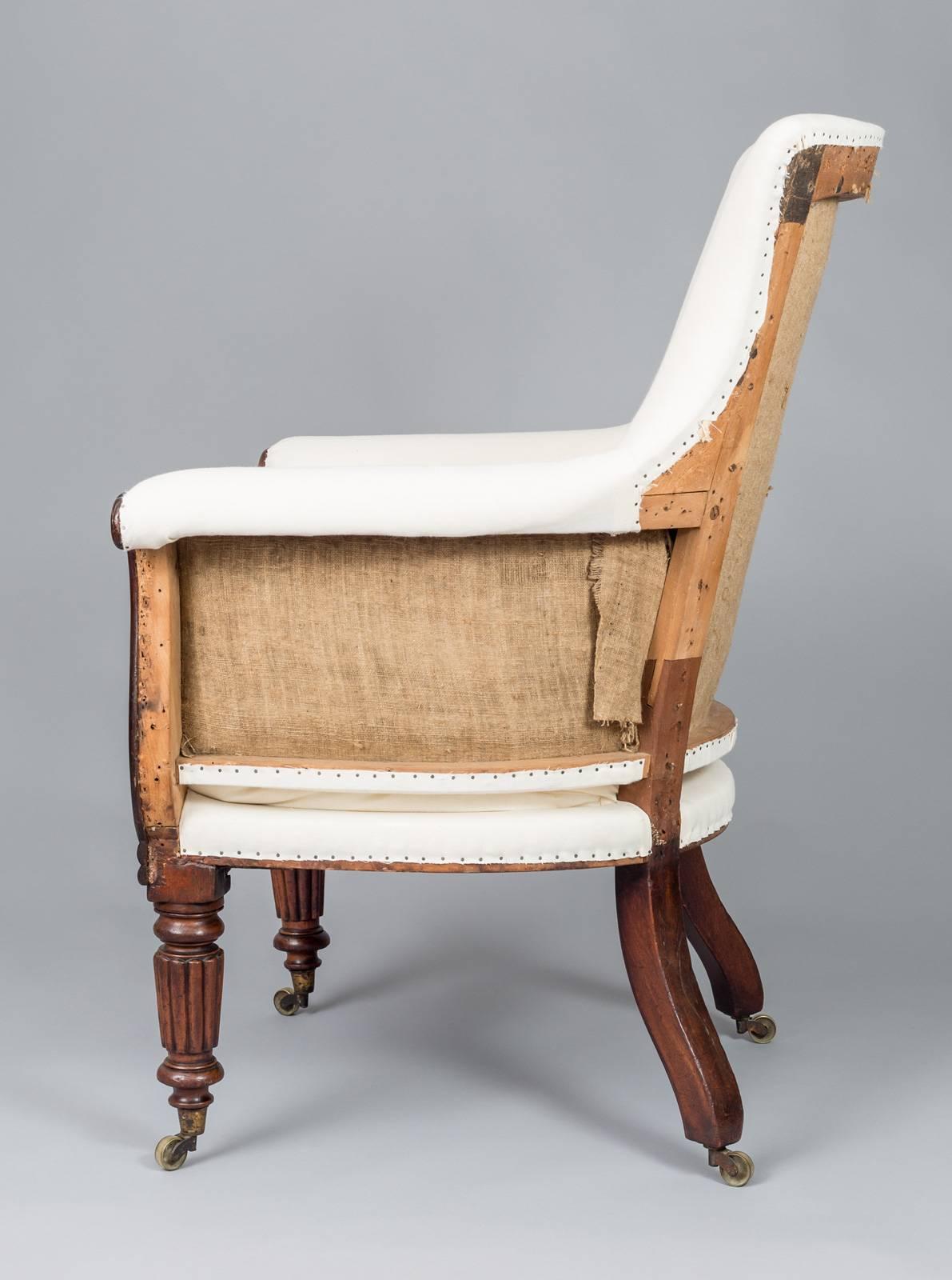 Carved Regency Mahogany Lyre-Shaped Armchair For Sale