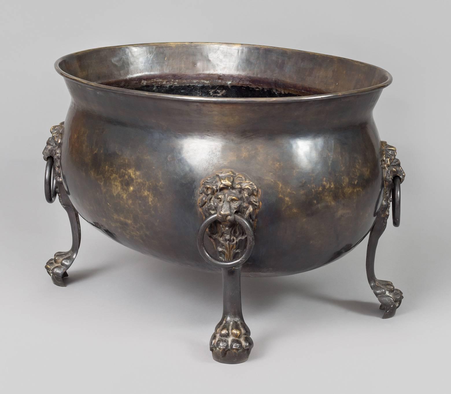 English Oval Patinated Brass Wine Cooler For Sale