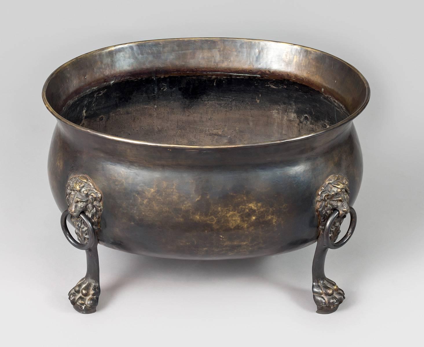 Oval Patinated Brass Wine Cooler In Excellent Condition For Sale In Sheffield, MA