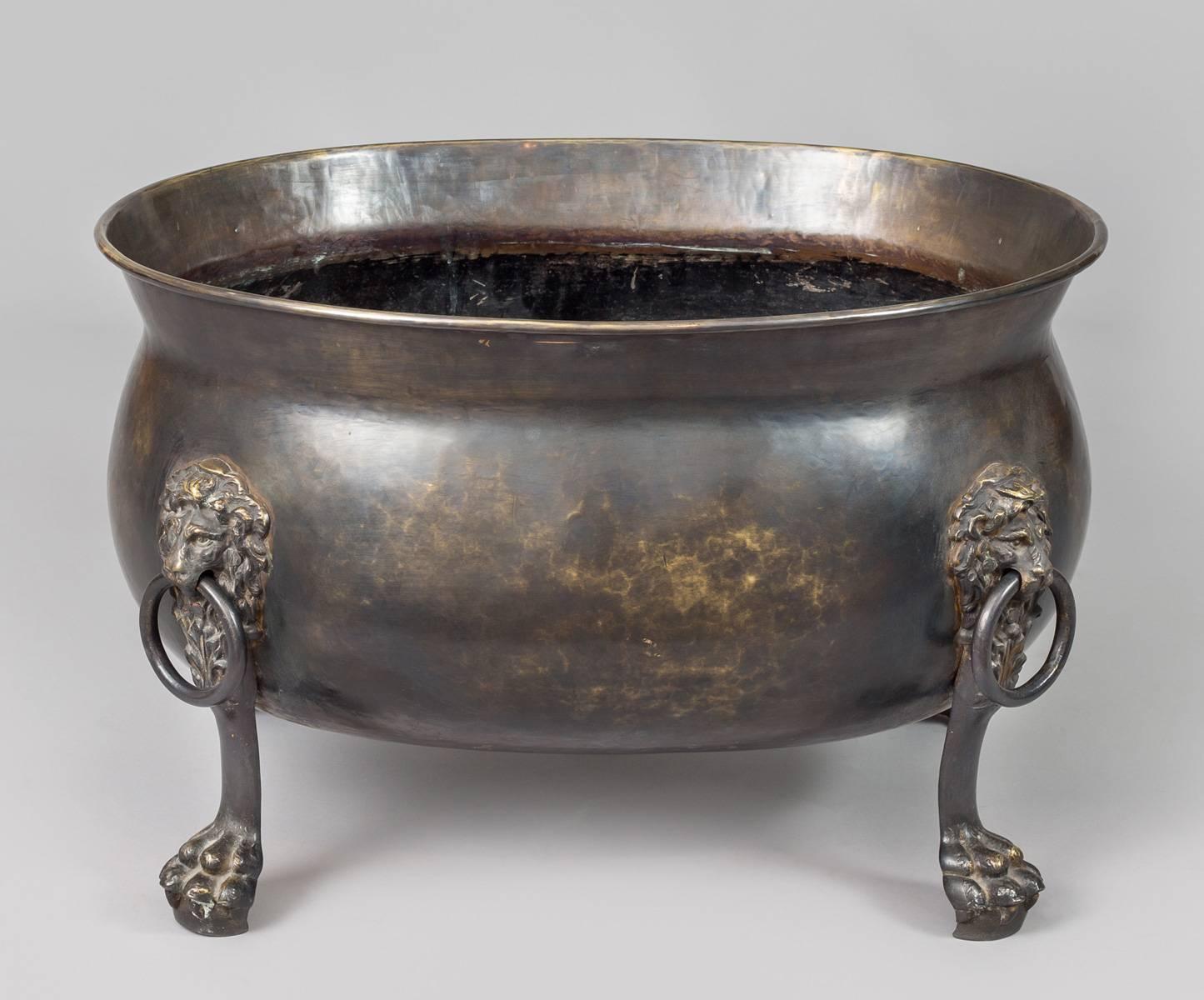 19th Century Oval Patinated Brass Wine Cooler For Sale