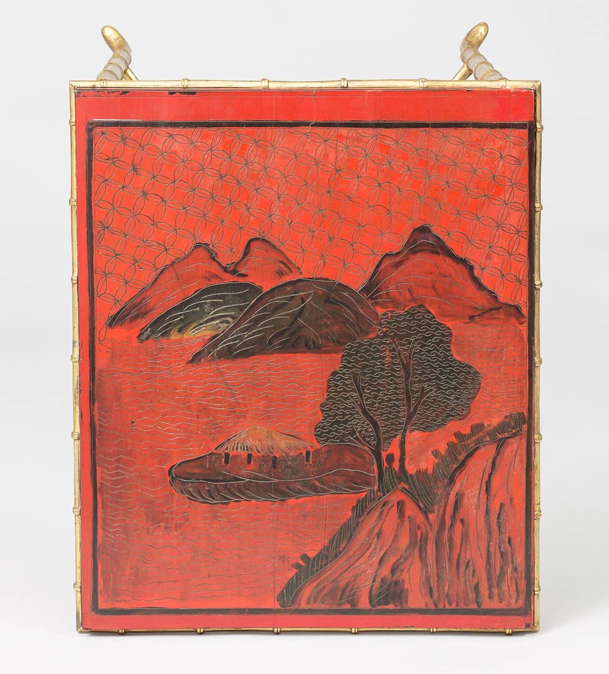 Mid-19th Century Harequin Pair of Chinoiserie Red Lacquered Side Tables