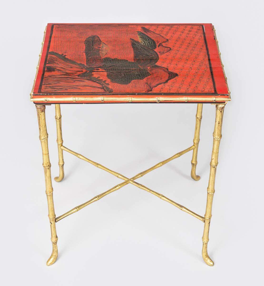 Harequin Pair of Chinoiserie Red Lacquered Side Tables 1