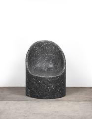 Sculptural Cozy Cave Chair in Black Cement/White Marble Terrazzo with Sheepskin