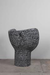 Sculptural Moon Snake Accent Chair, Black Cement/White Marble Terrazzo
