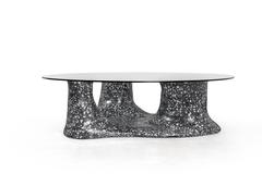 Moonscape Organic Cement and Marble Terrazzo and Glass Coffee Table