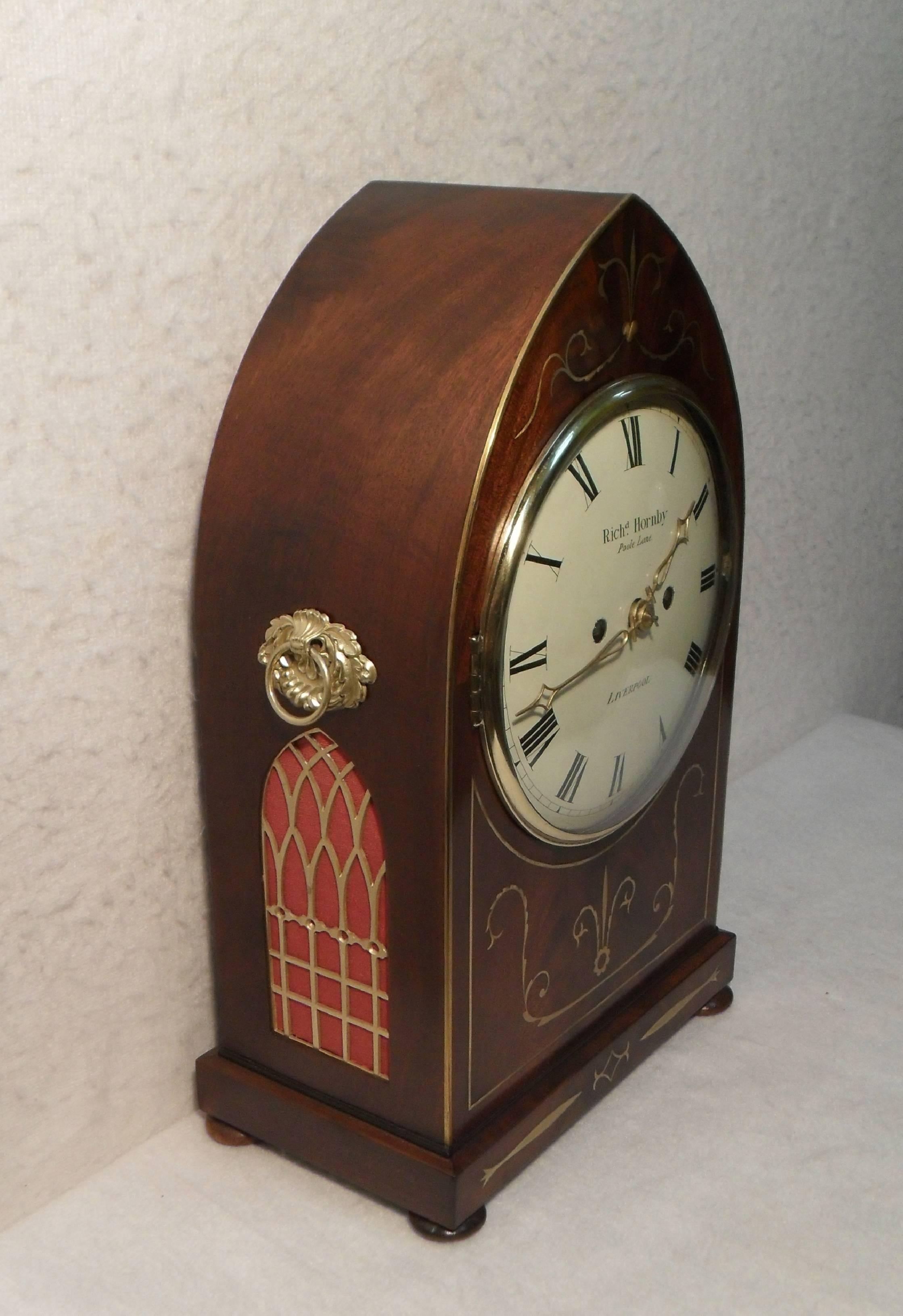 Inlay English William IV Mahogany and Brass Inlaid Bracket Clock