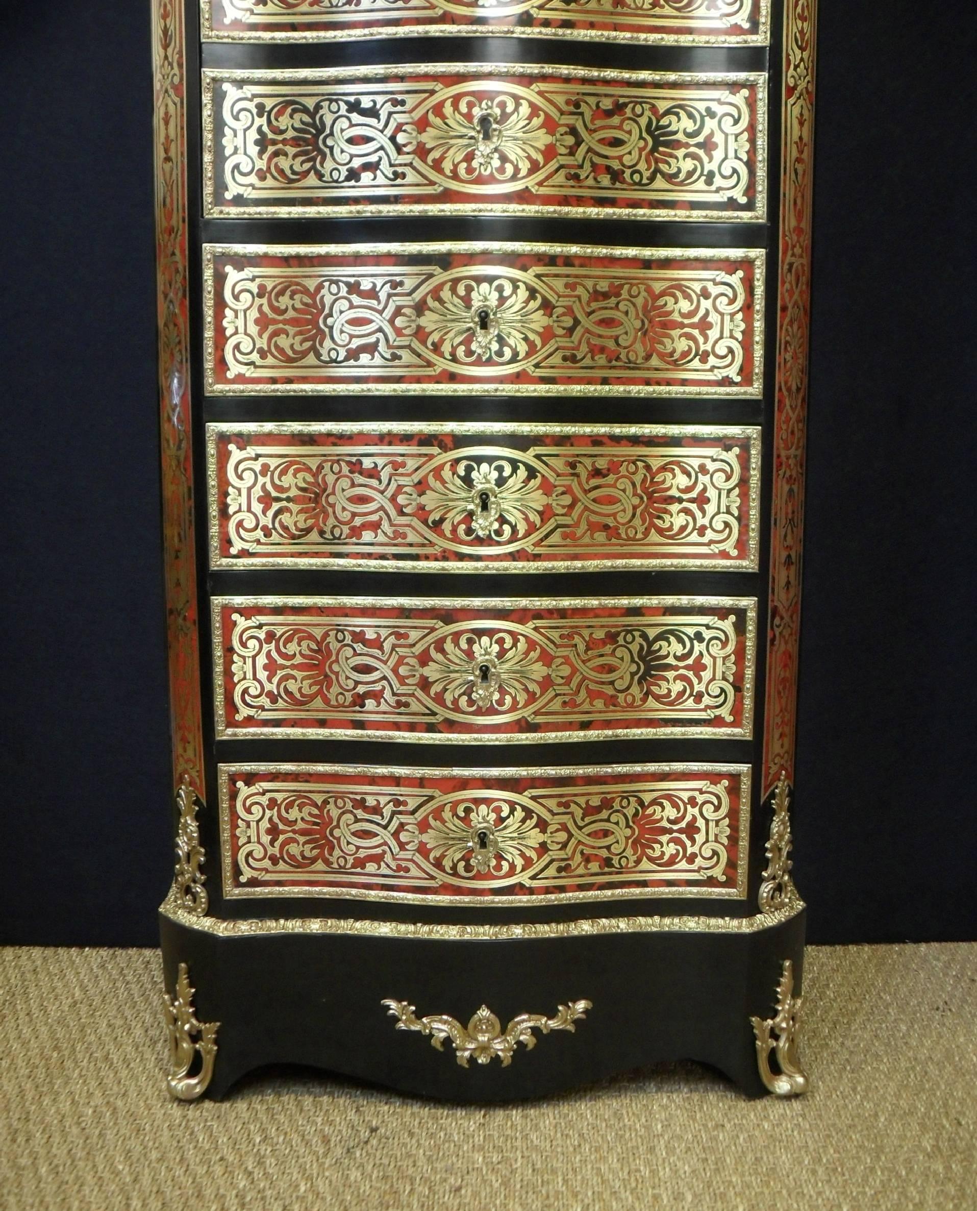 Brass French 19th Century Boulle Wellington Chest Secretaire