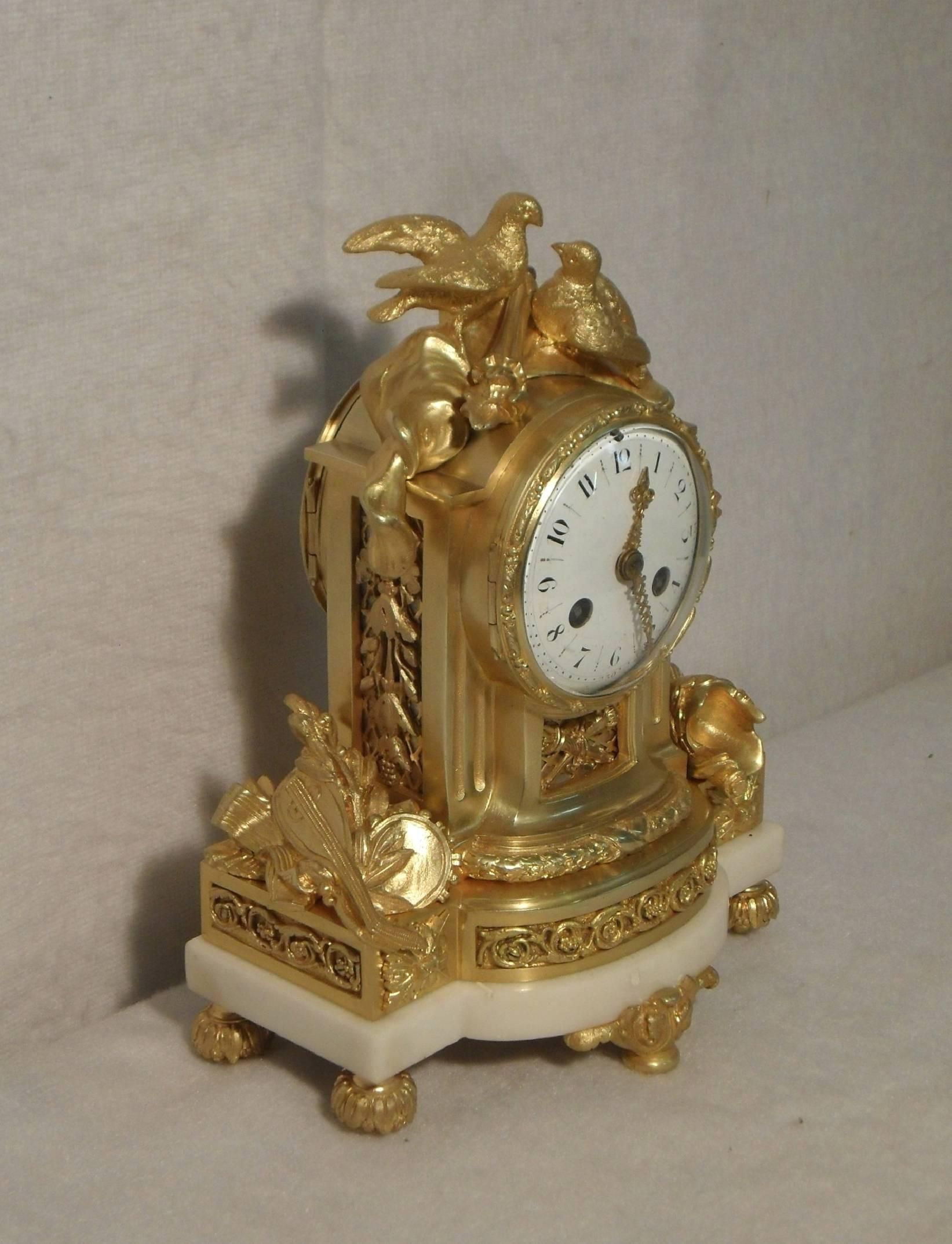 Napoleon III French 19th Century Bronze Gilt and Marble Mantel Clock