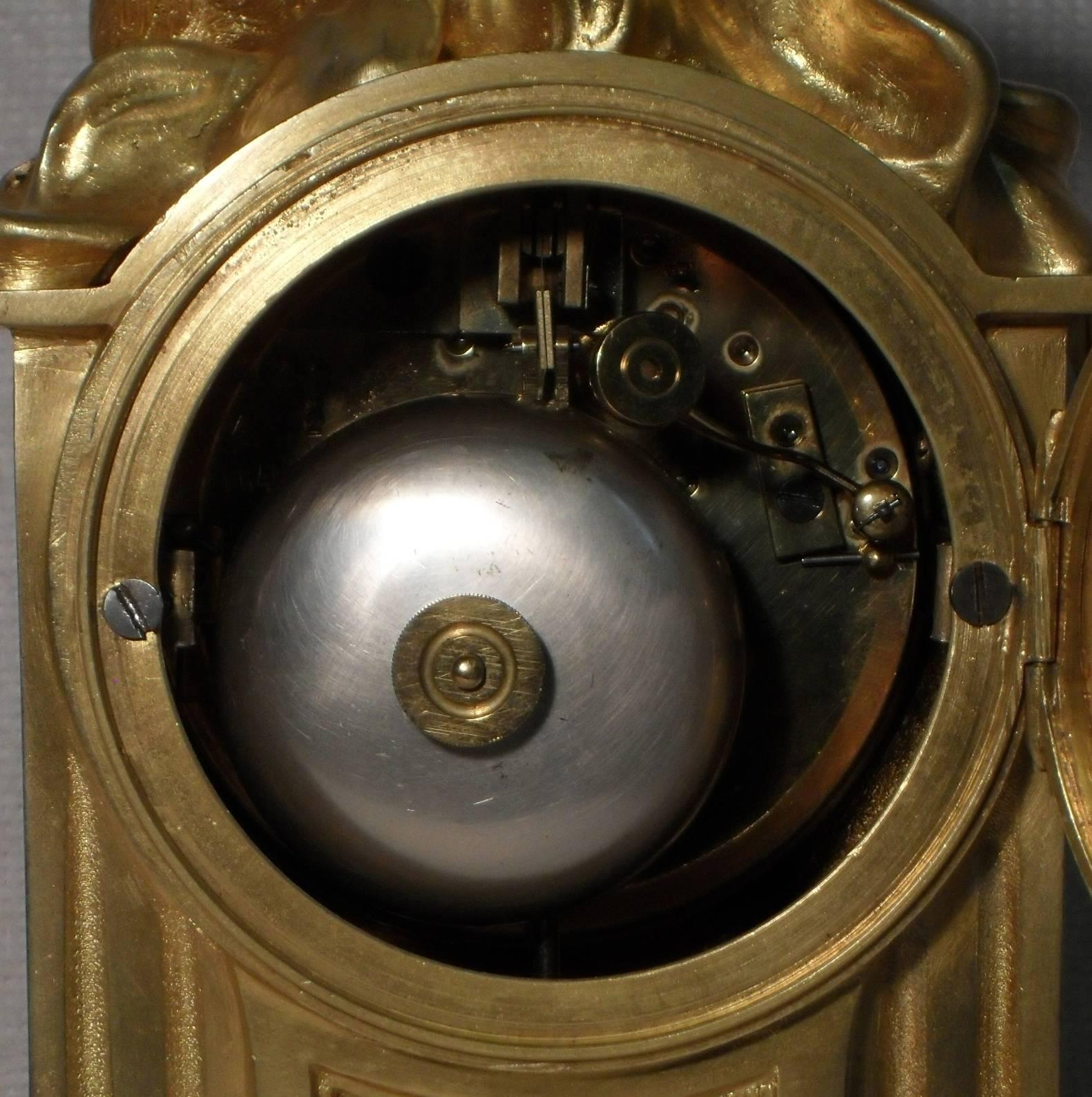 French 19th Century Bronze Gilt and Marble Mantel Clock 1
