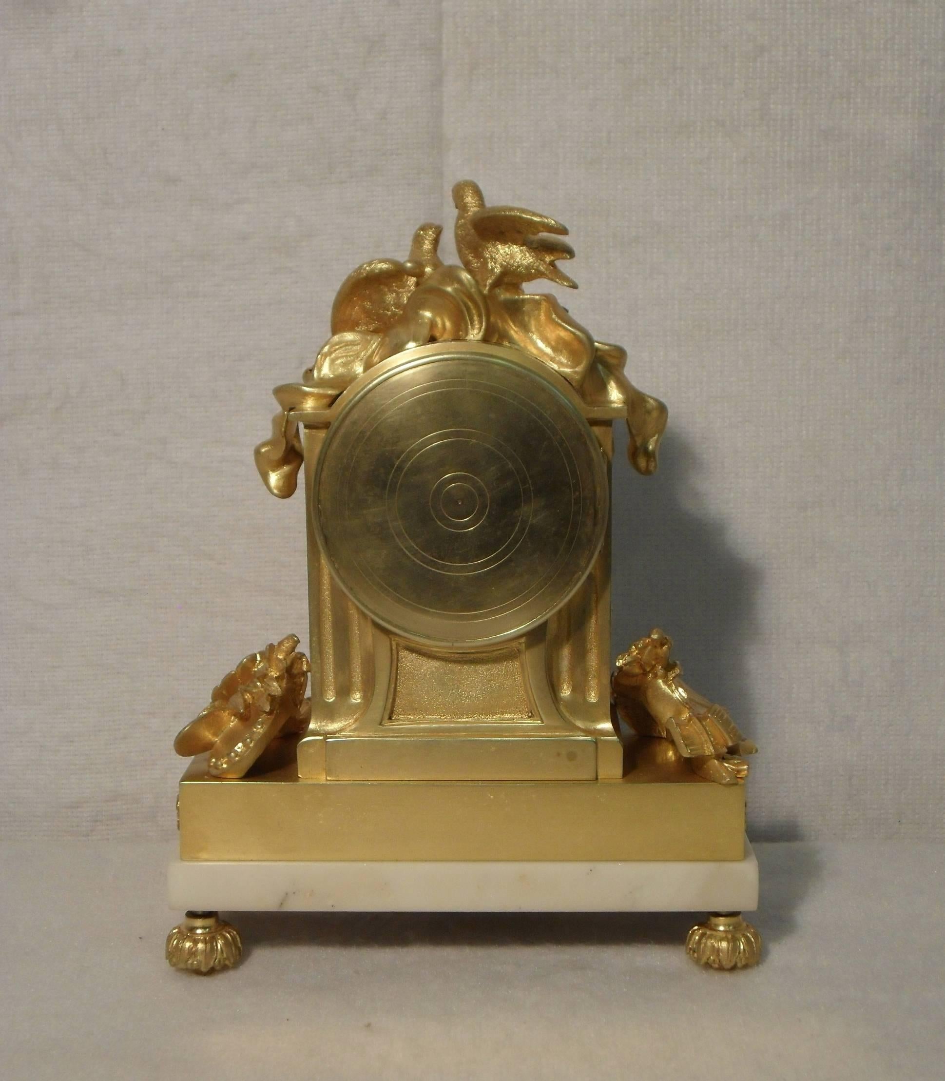 Brass French 19th Century Bronze Gilt and Marble Mantel Clock