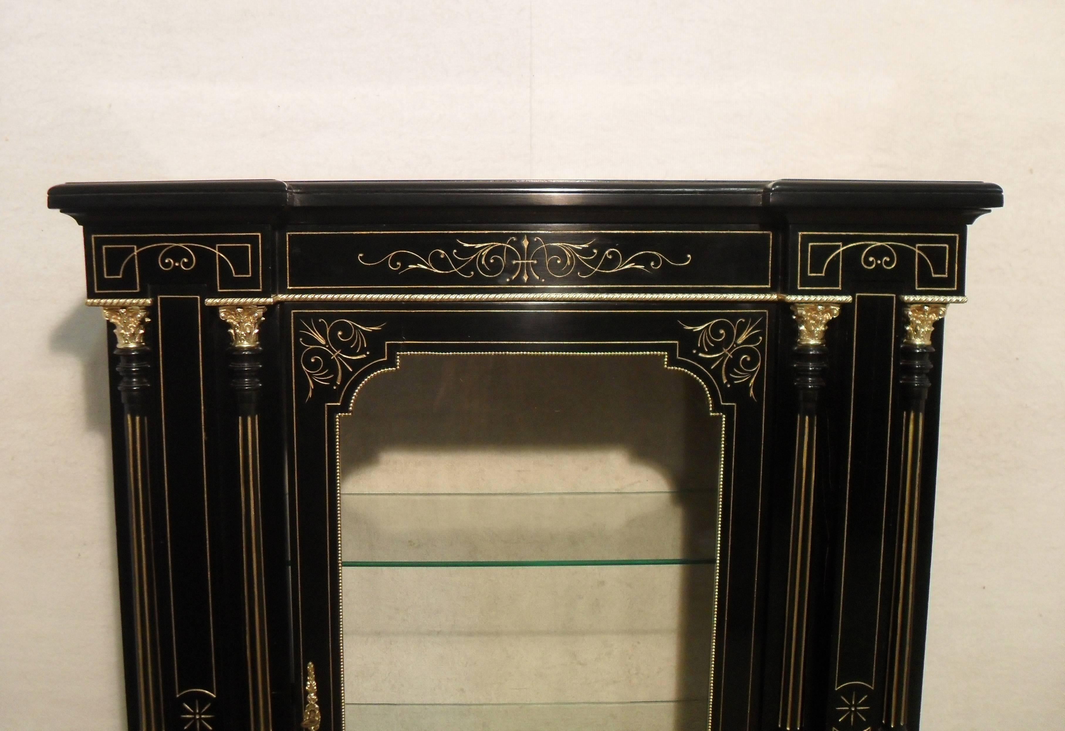 English Pair of Victorian Aesthetic Movement Ebonized Display Cabinets or Bookcases