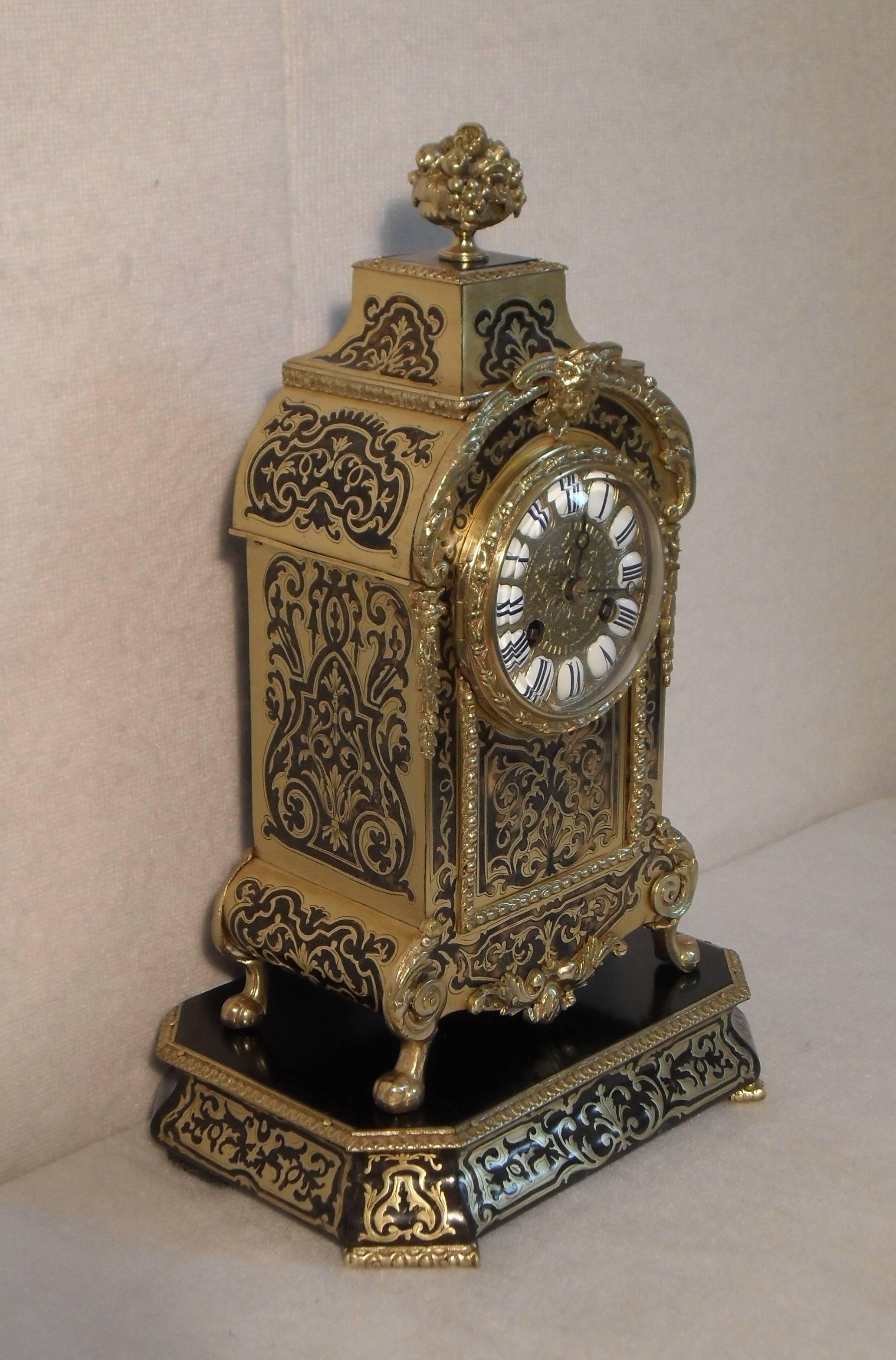 French 19th Century Boulle Mantel Clock In Excellent Condition In Macclesfield, GB