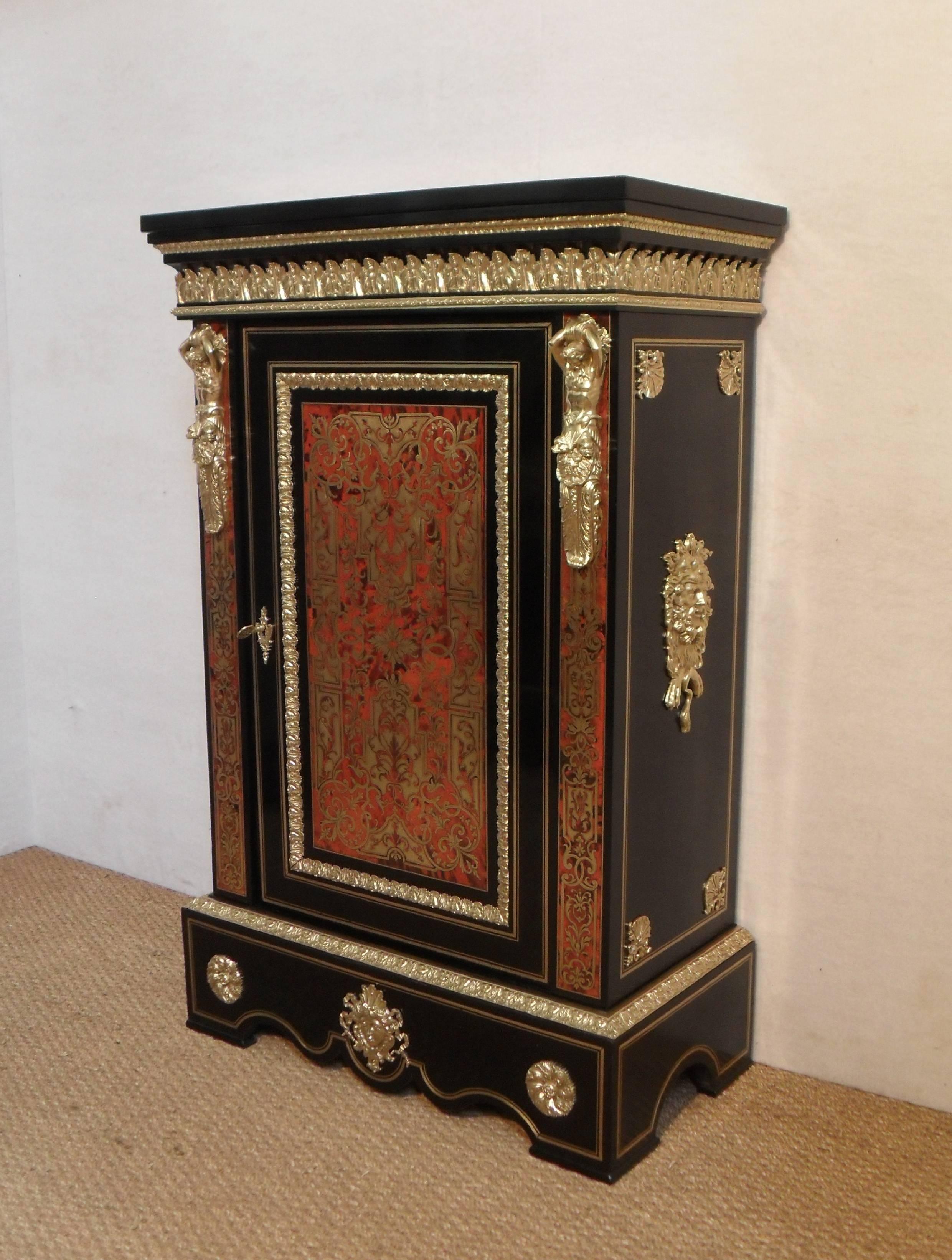 Louis XIV Pair of French Boulle Napoleon III Side Cabinets with Bronze Gilt Mounts