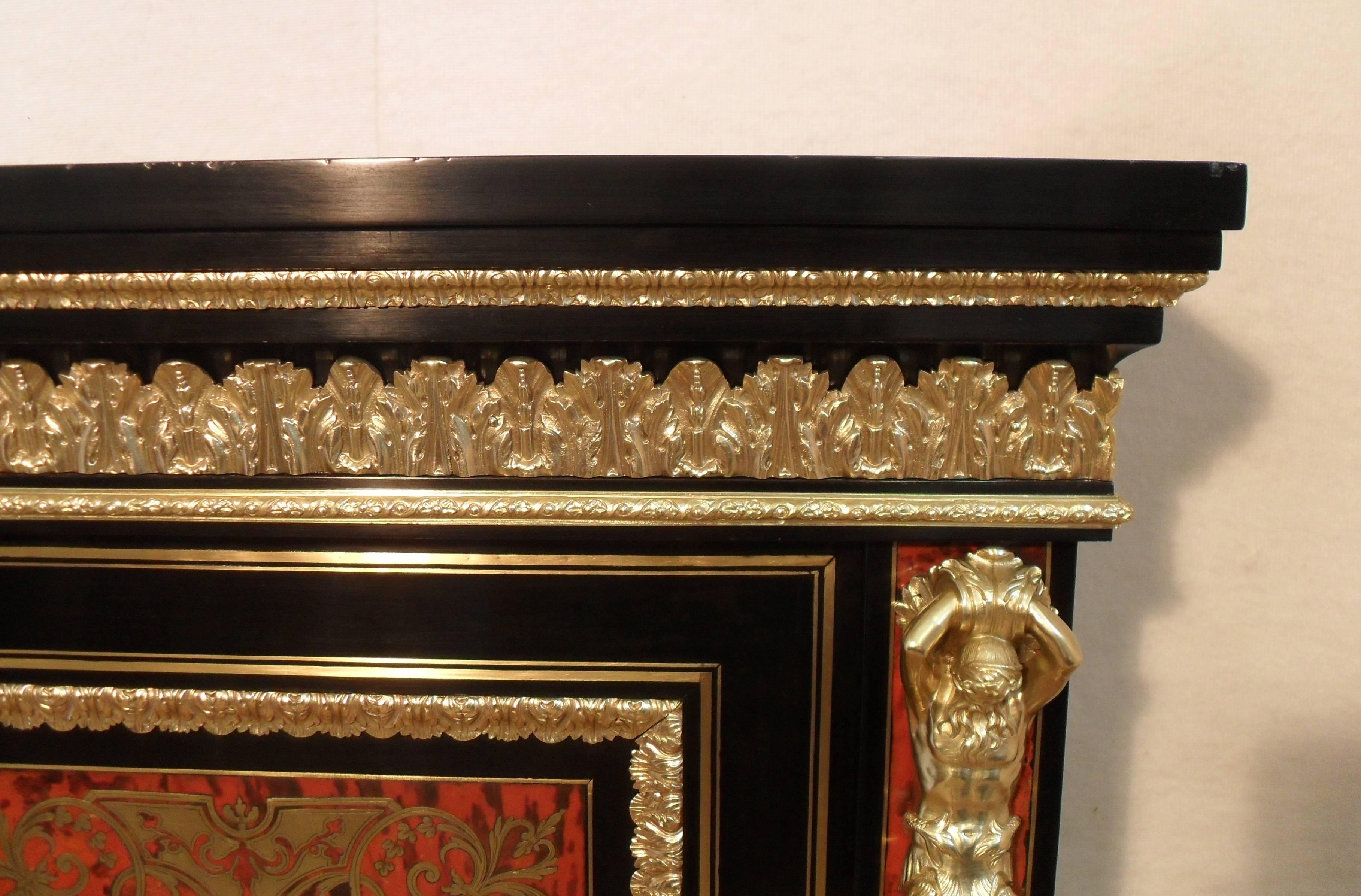 Brass Pair of French Boulle Napoleon III Side Cabinets with Bronze Gilt Mounts