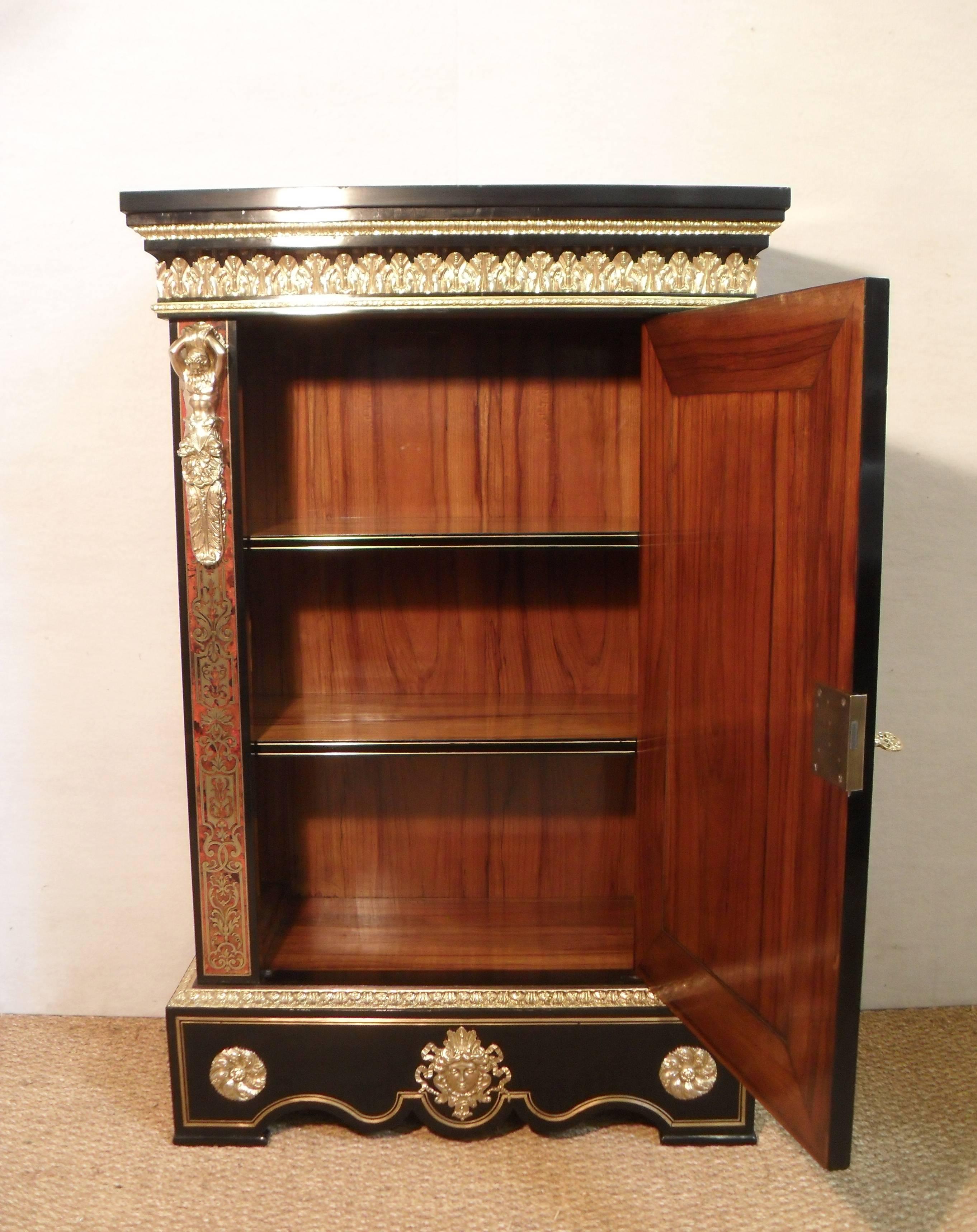 Pair of French Boulle Napoleon III Side Cabinets with Bronze Gilt Mounts 4