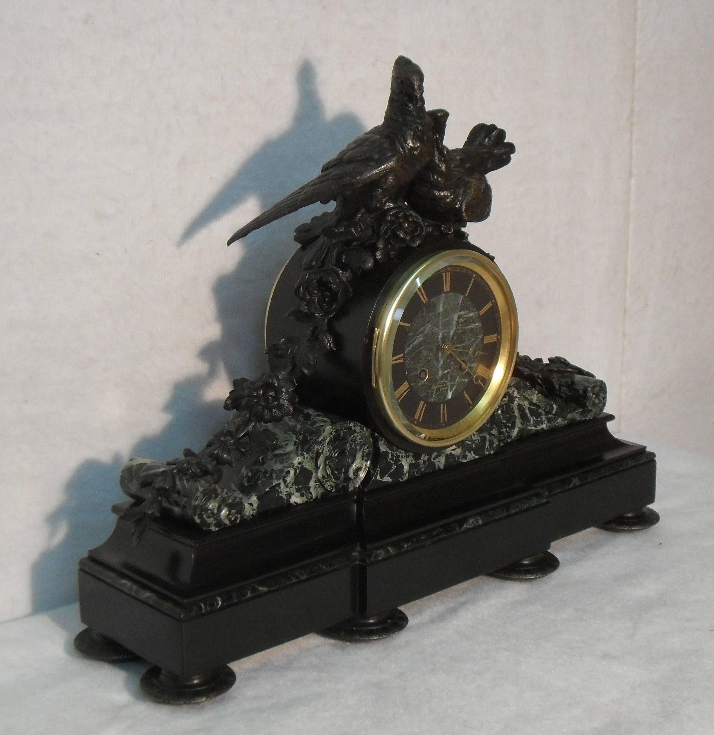Belle Époque French, 19th Century Marble and Bronze Mantel Clock