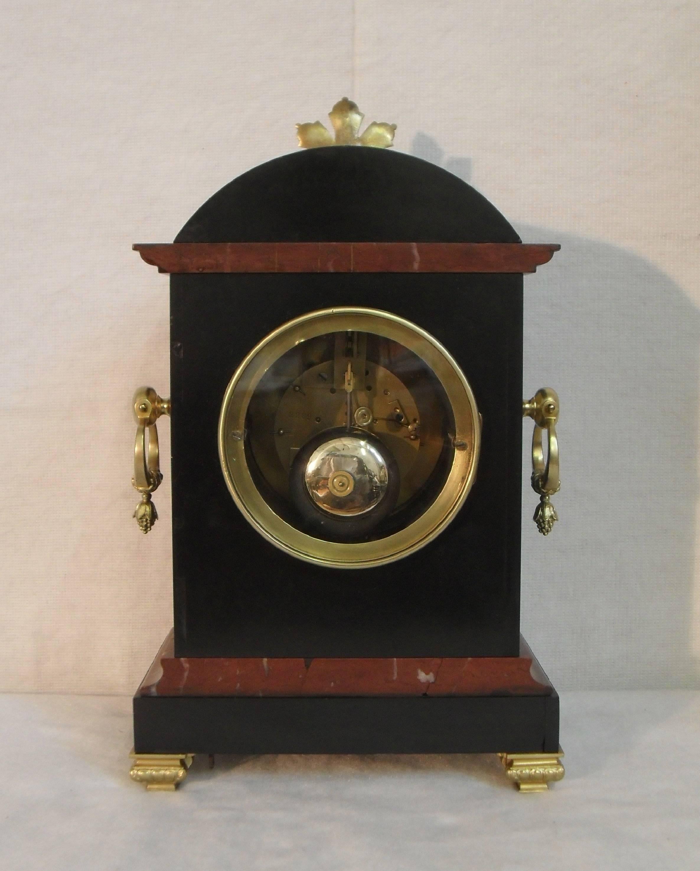 Belle Époque French Belle Epoque Black Slate and Marble Mantel Clock