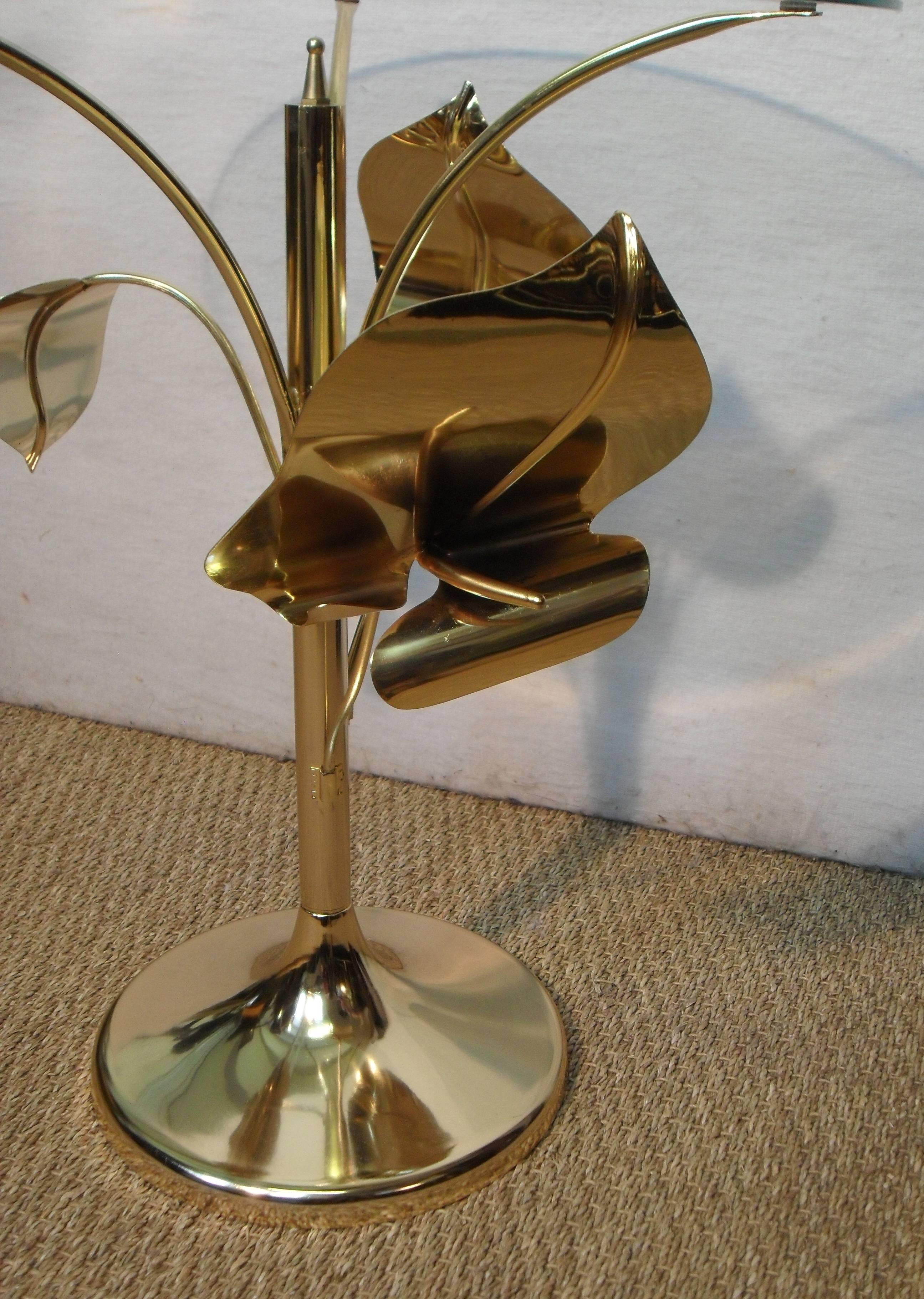 Mid-Century Modern Italian Mid-Century Gilt Metal Flower and Leaf Side Table