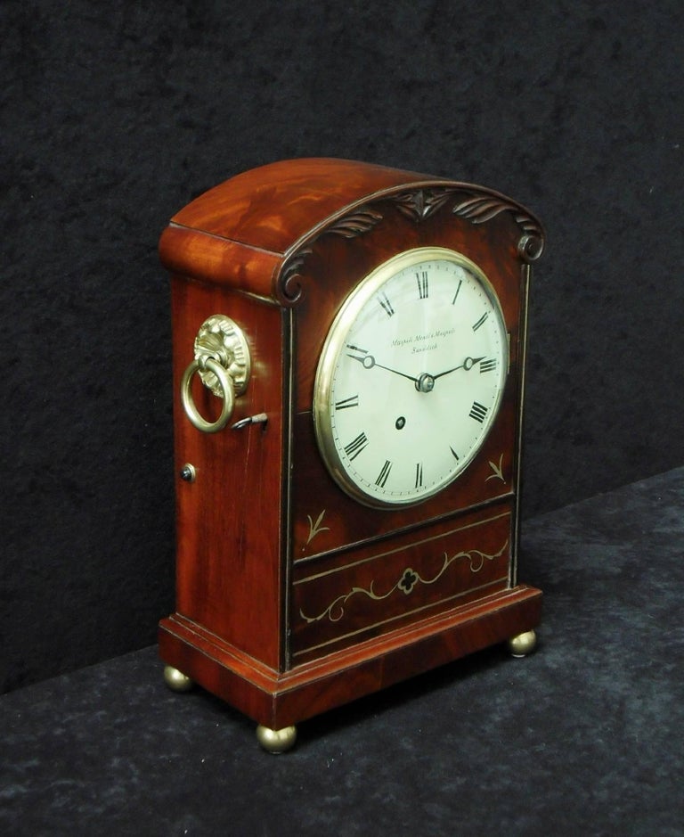 Early Victorian Mahogany and Brass Inlaid Timepiece Bracket Clock For
