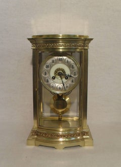 French 19th Century Brass Four Glass Mantel Clock