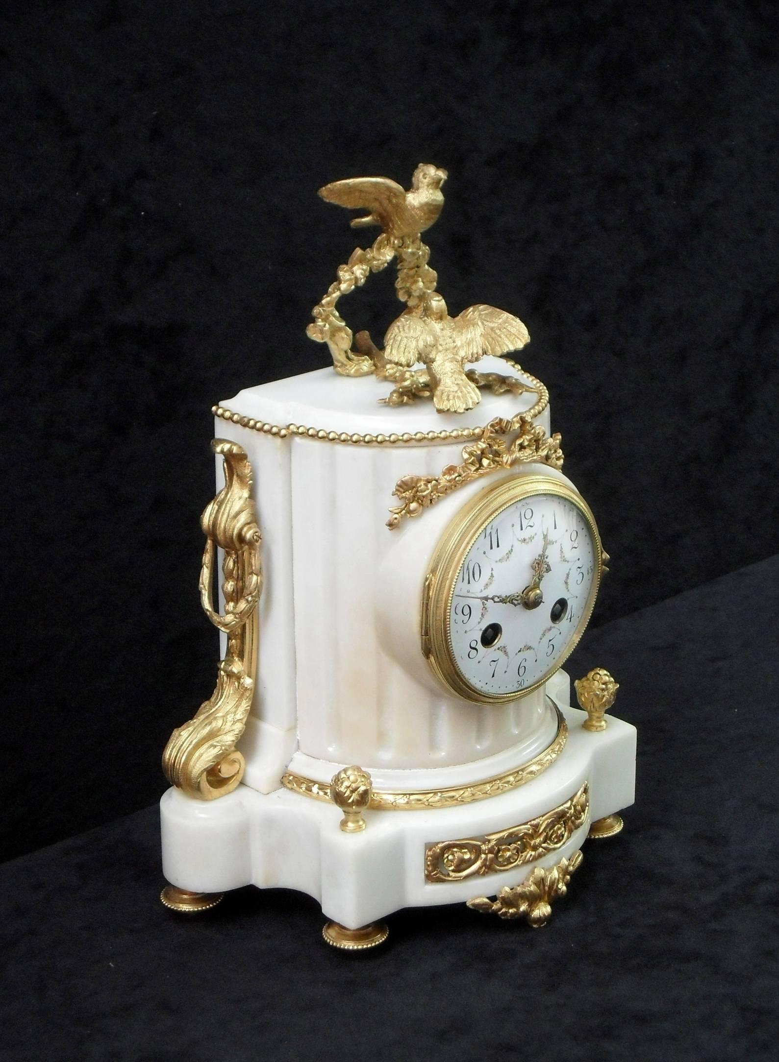 French 19th Century Louis XVI Style Marble and Bronze Gilt Mantel Clock In Good Condition In Macclesfield, GB