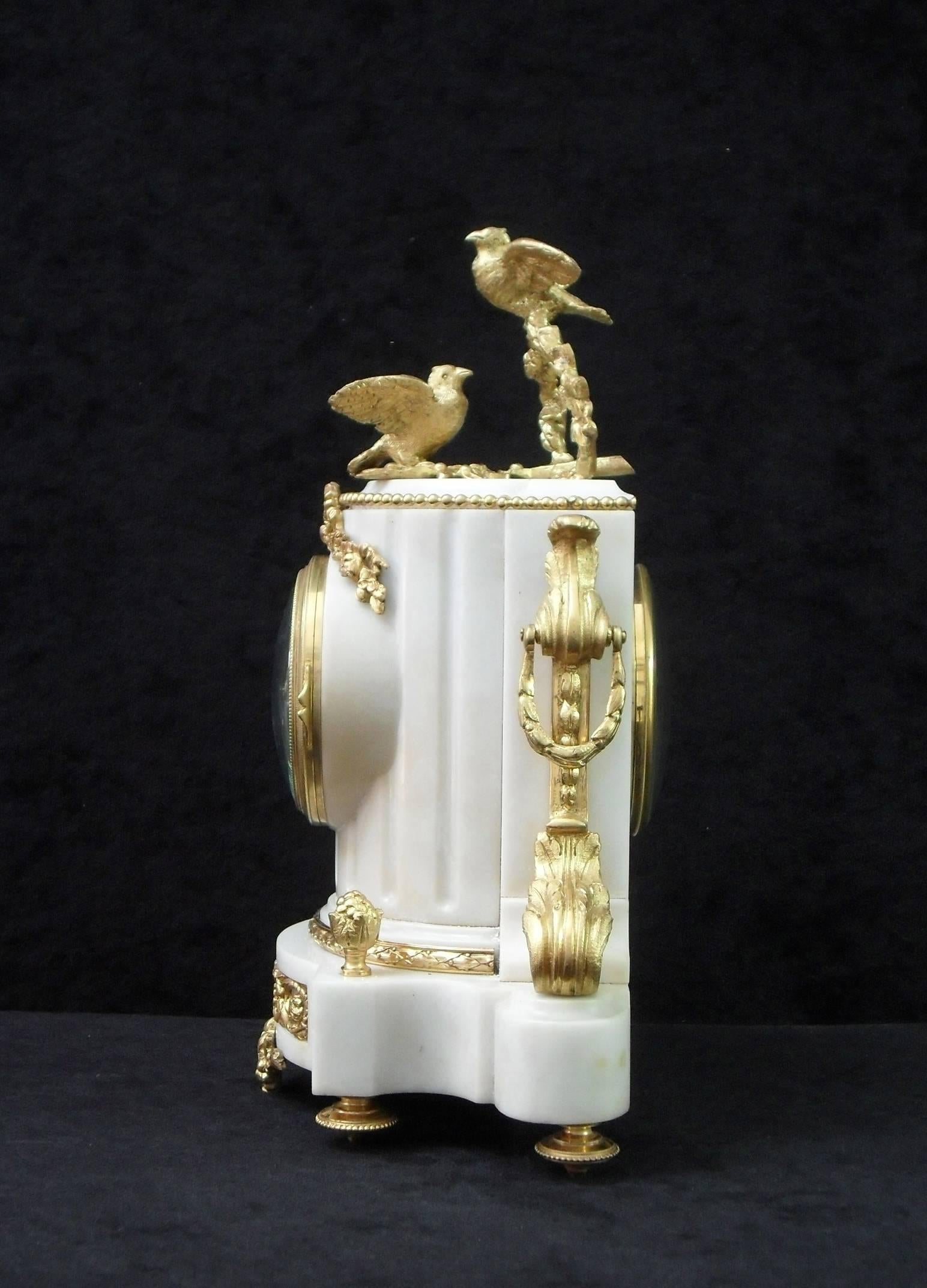 French 19th Century Louis XVI Style Marble and Bronze Gilt Mantel Clock 1