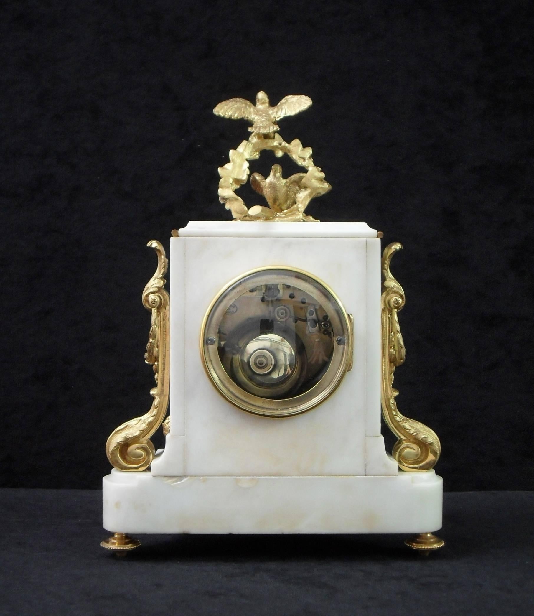 French 19th Century Louis XVI Style Marble and Bronze Gilt Mantel Clock 2