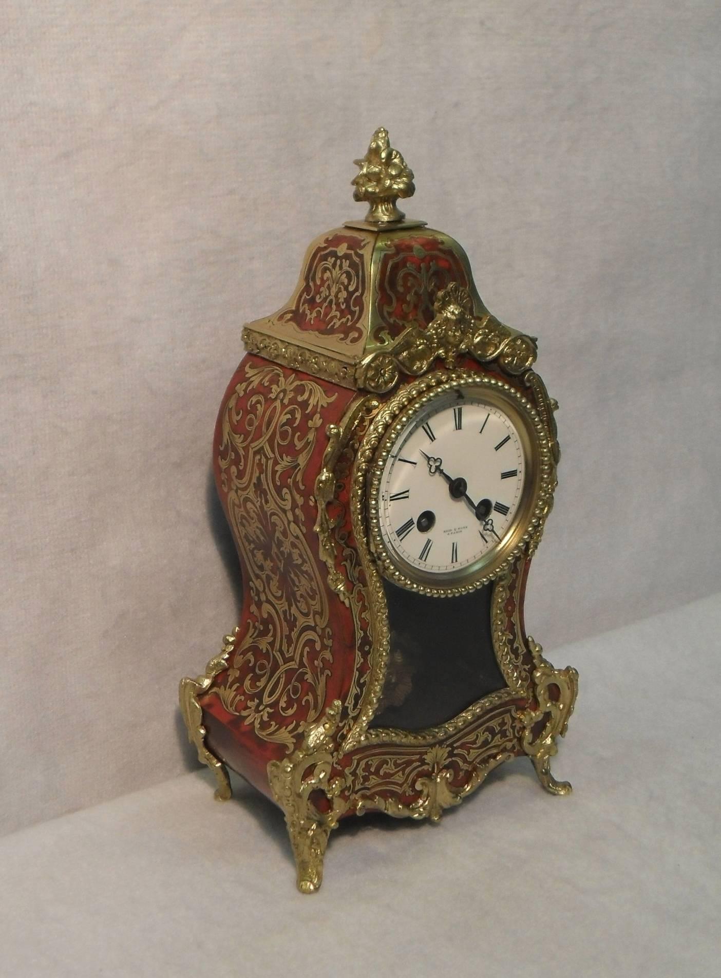 Louis XV French 19th Century Boulle Mantel Clock