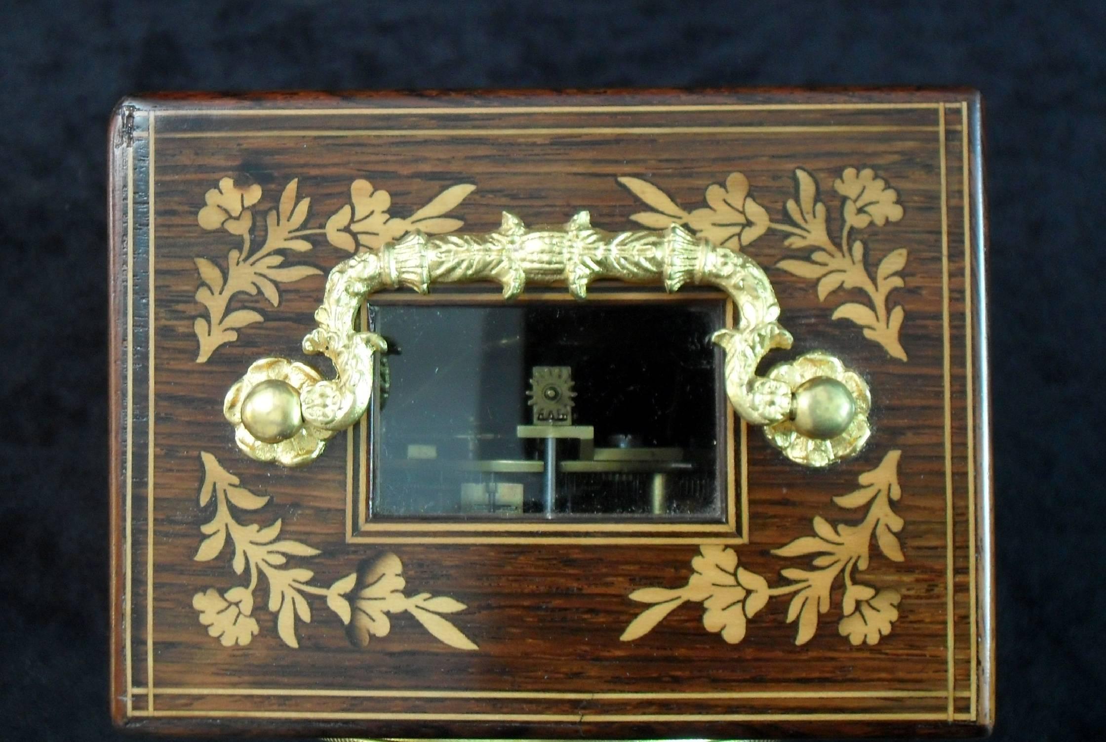 Inlay French 19th Century Rosewood Inlaid Mantel Campaign Clock