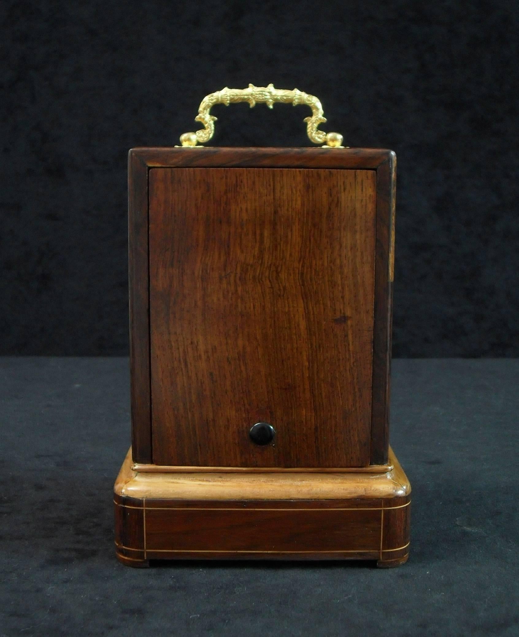 Boxwood French 19th Century Rosewood Inlaid Mantel Campaign Clock