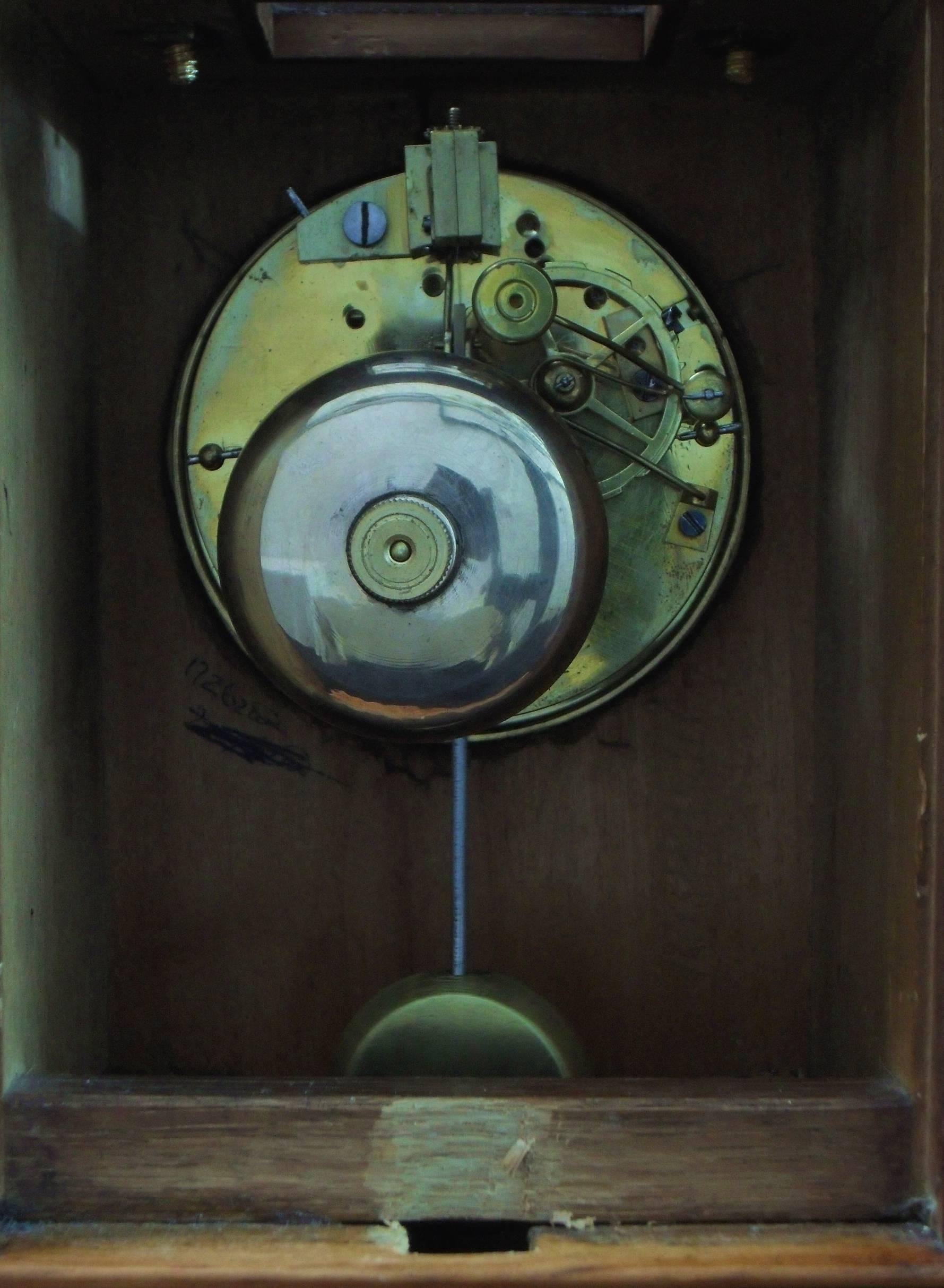 French 19th Century Rosewood Inlaid Mantel Campaign Clock 1