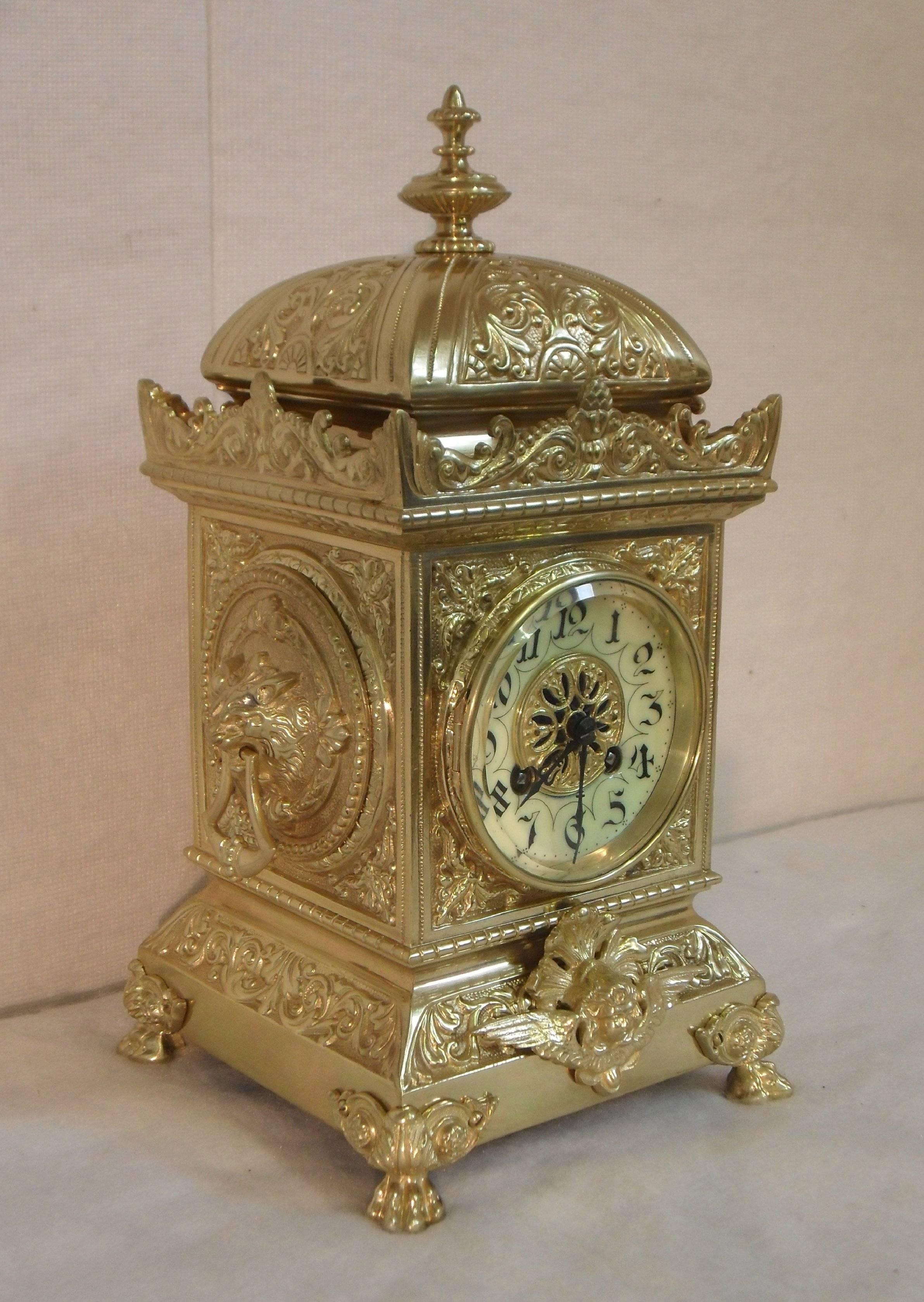 Belle Époque French 19th Century Brass Gilt Mantel Clock