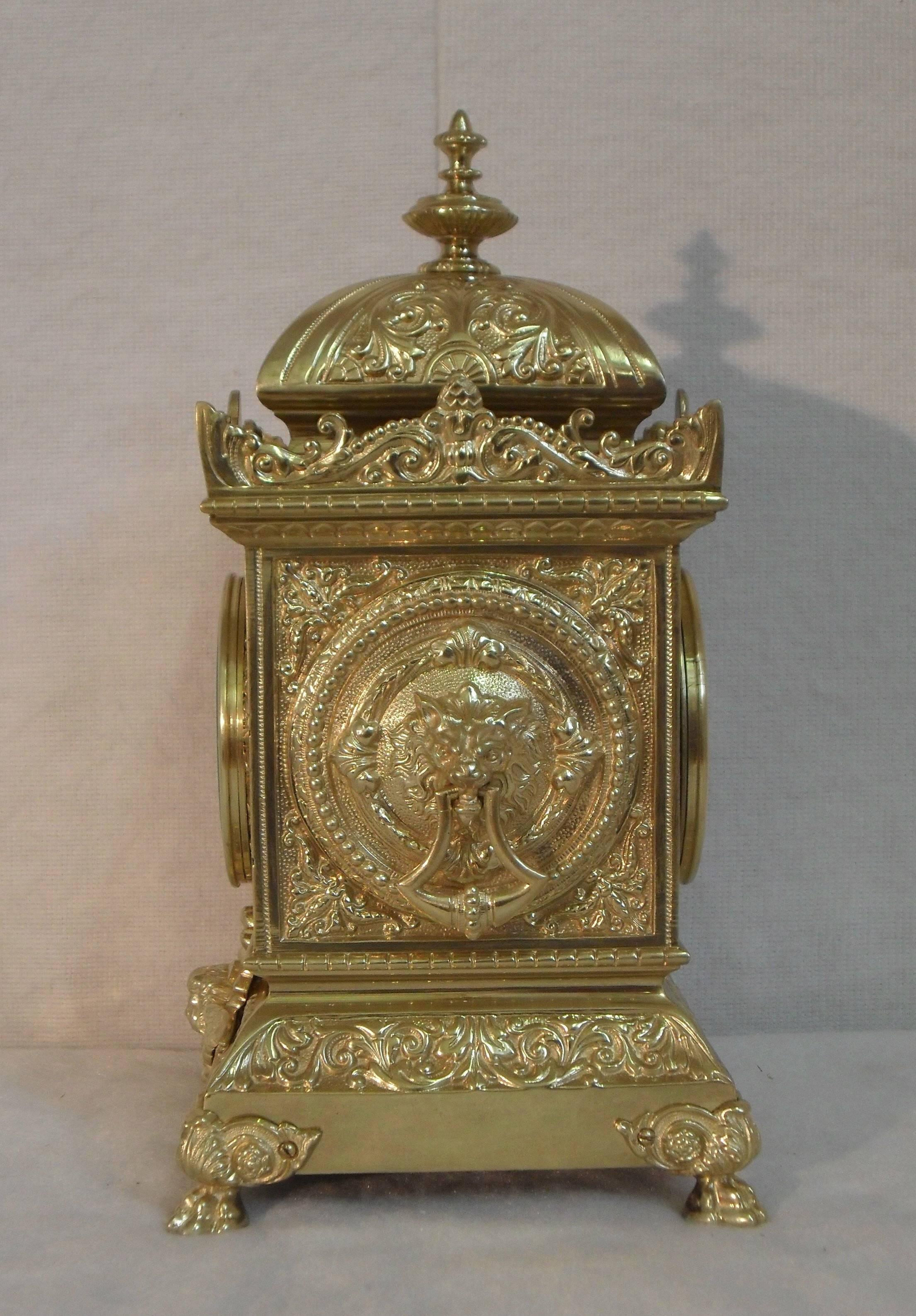 French 19th Century Brass Gilt Mantel Clock In Excellent Condition In Macclesfield, GB