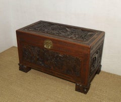 Early 20th Century Oriental Carved Freestanding Camphor Wood Chest