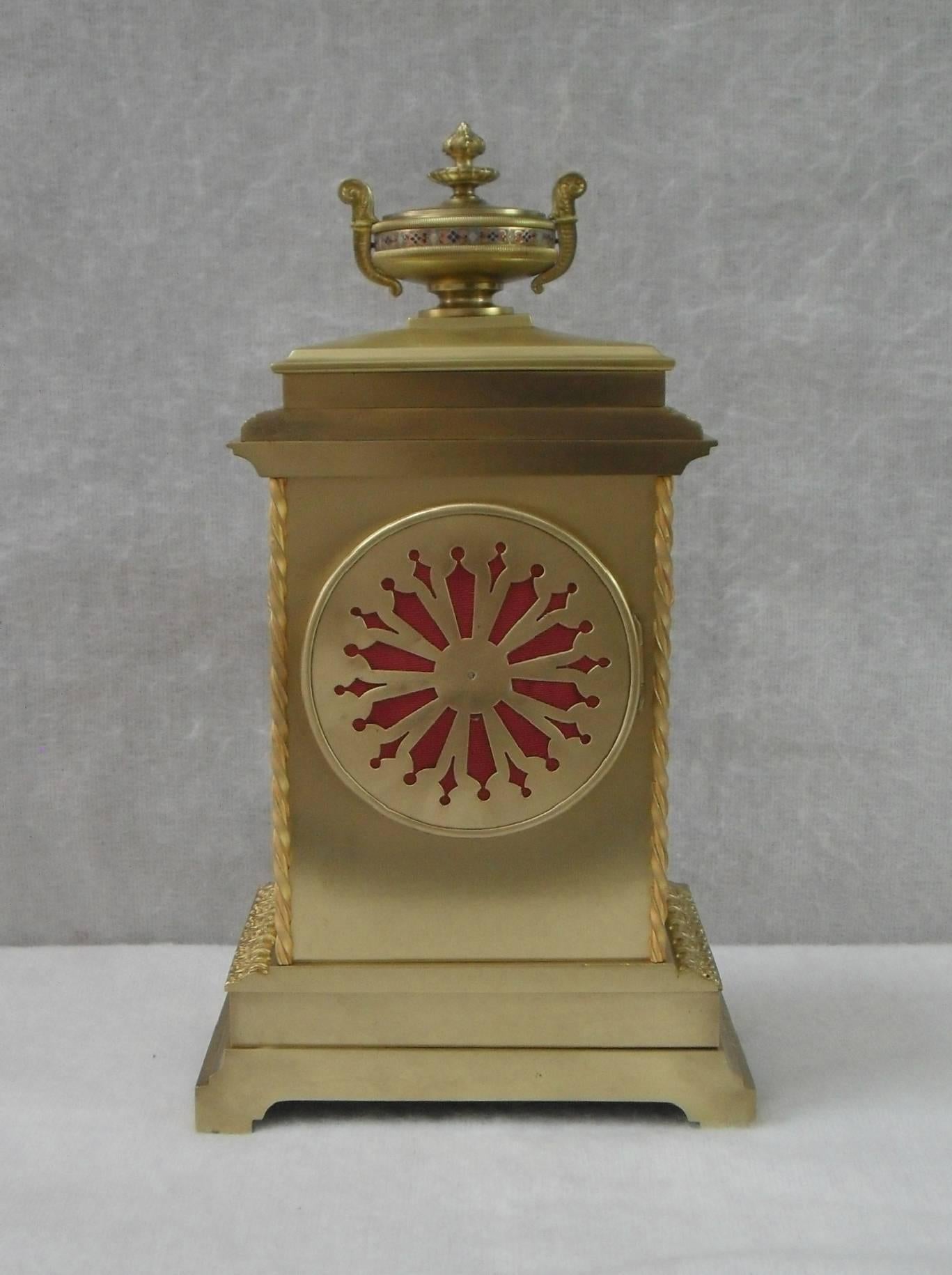 19th Century French Belle Epoque Brass and Champleve Mantel Clock