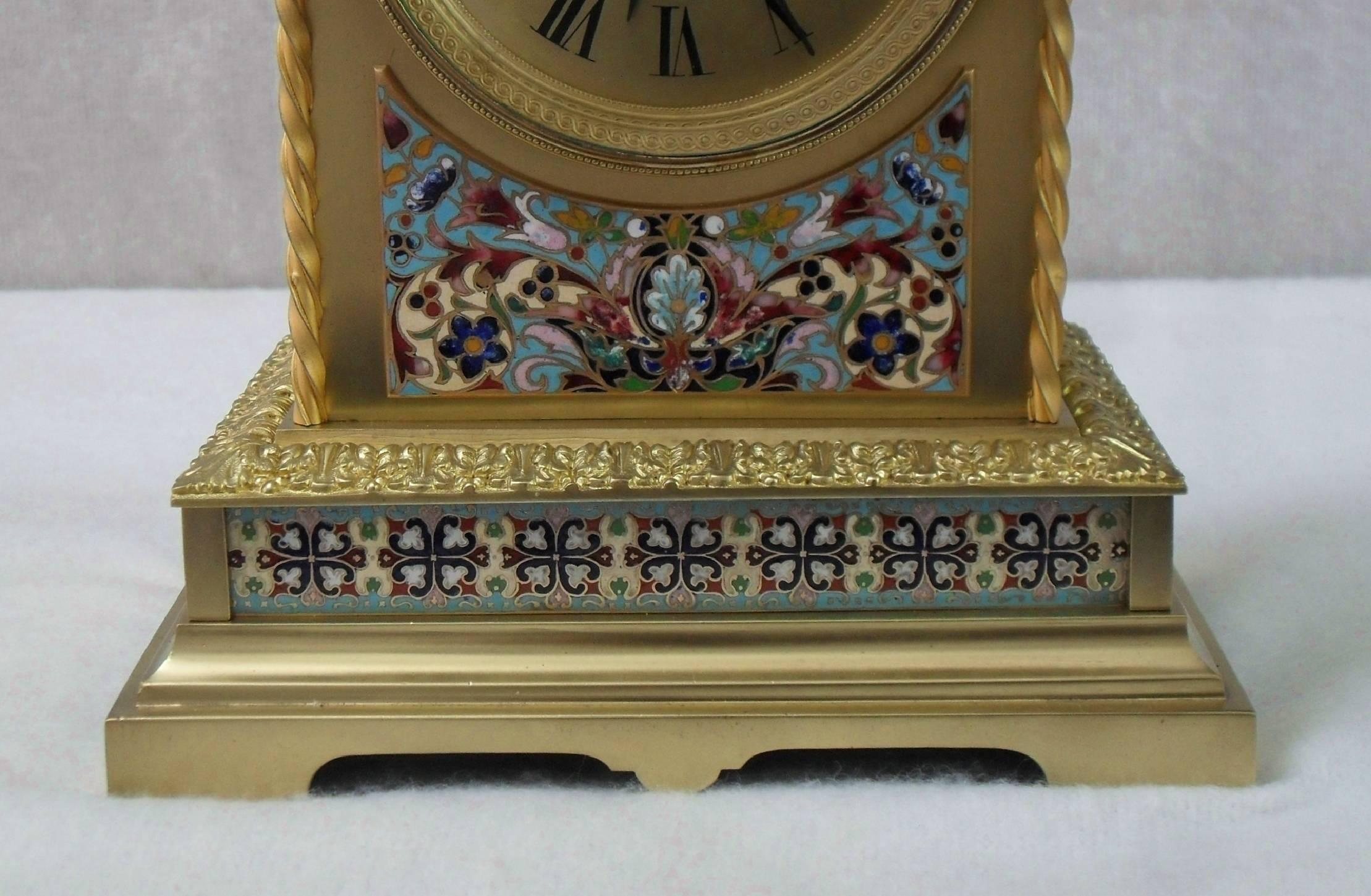 Belle Époque French Belle Epoque Brass and Champleve Mantel Clock