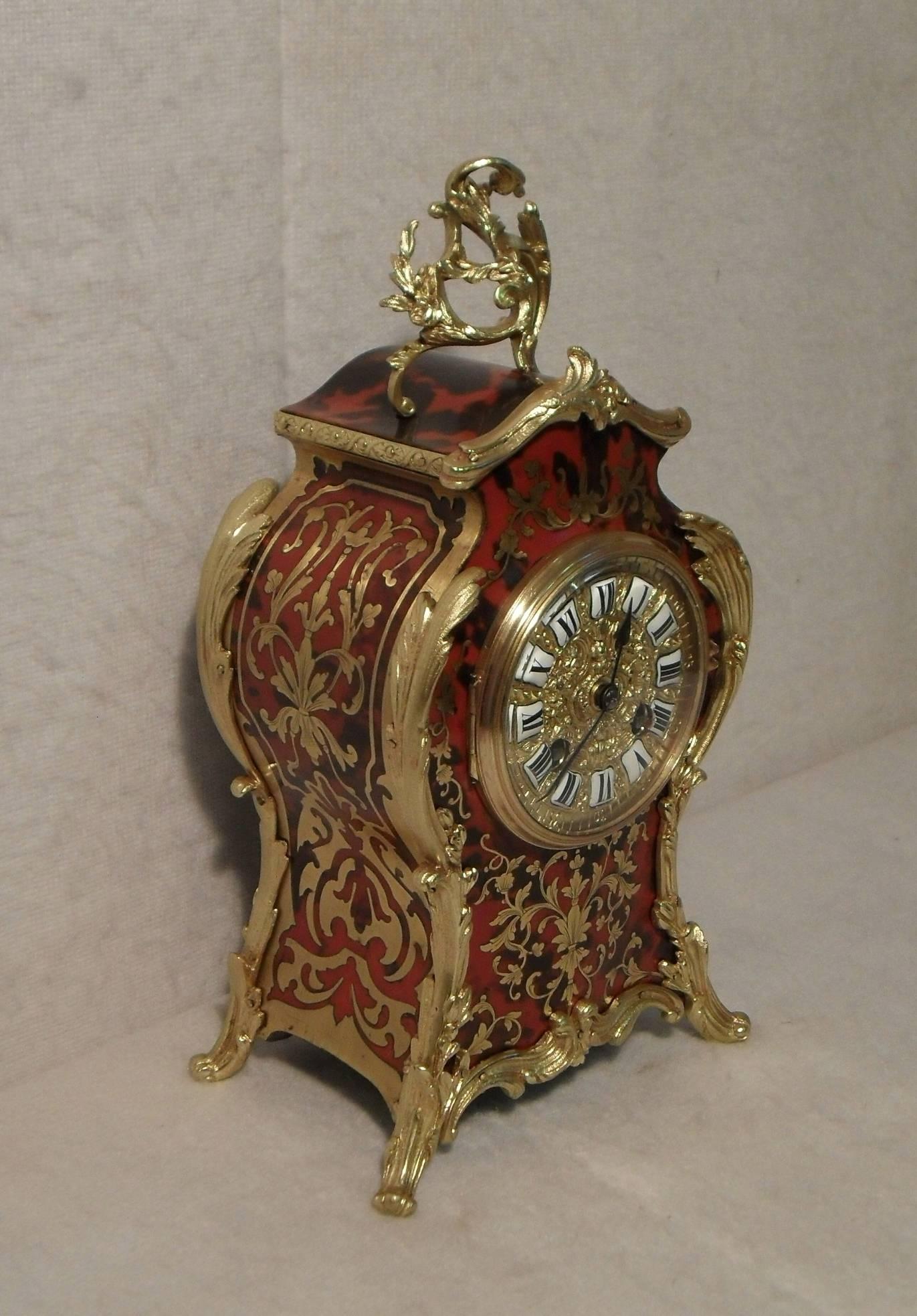 Inlay French 19th Century Louis XV Style Boulle Mantel Clock