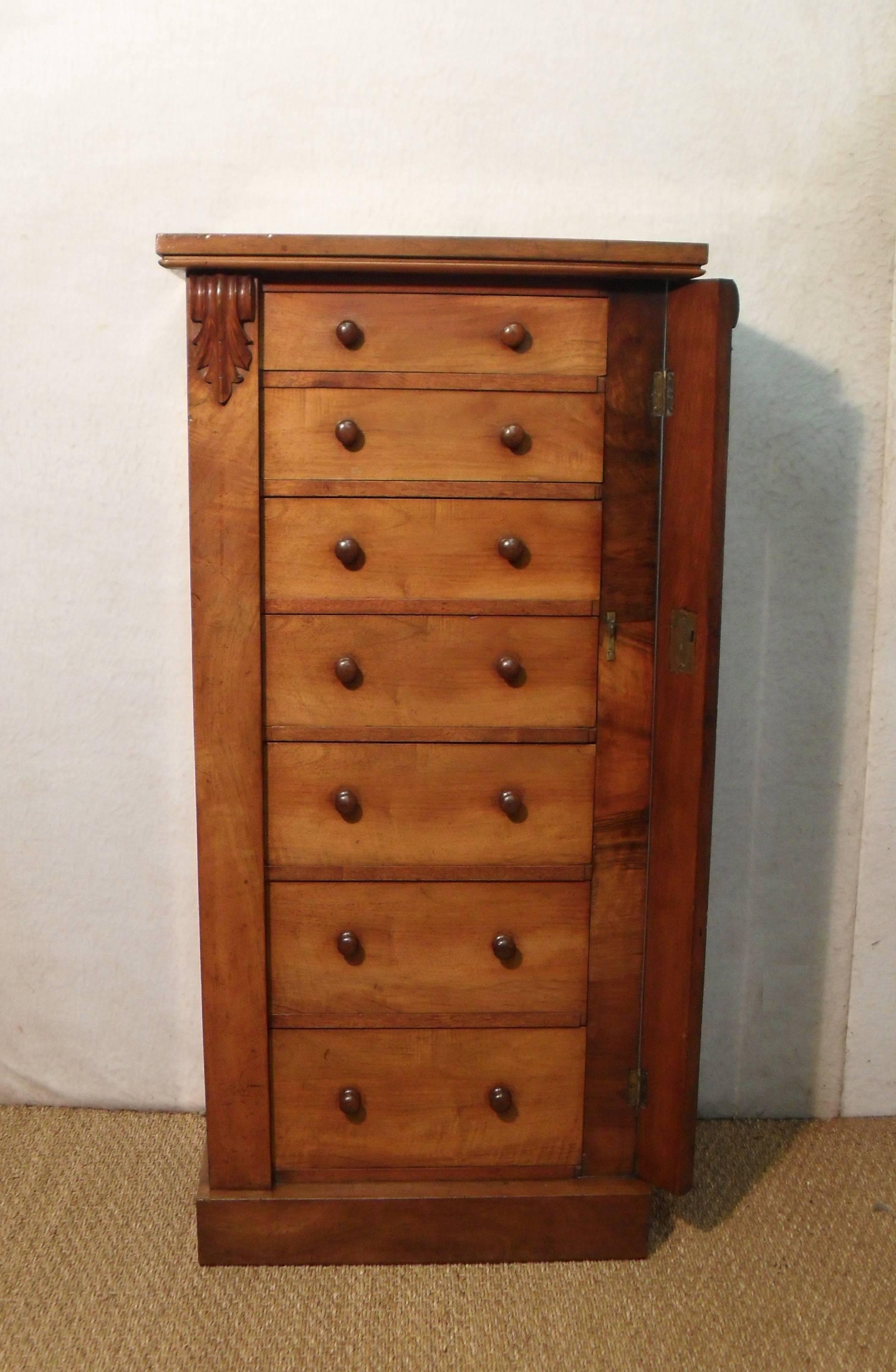 English Victorian Figured Walnut Wellington Chest 1