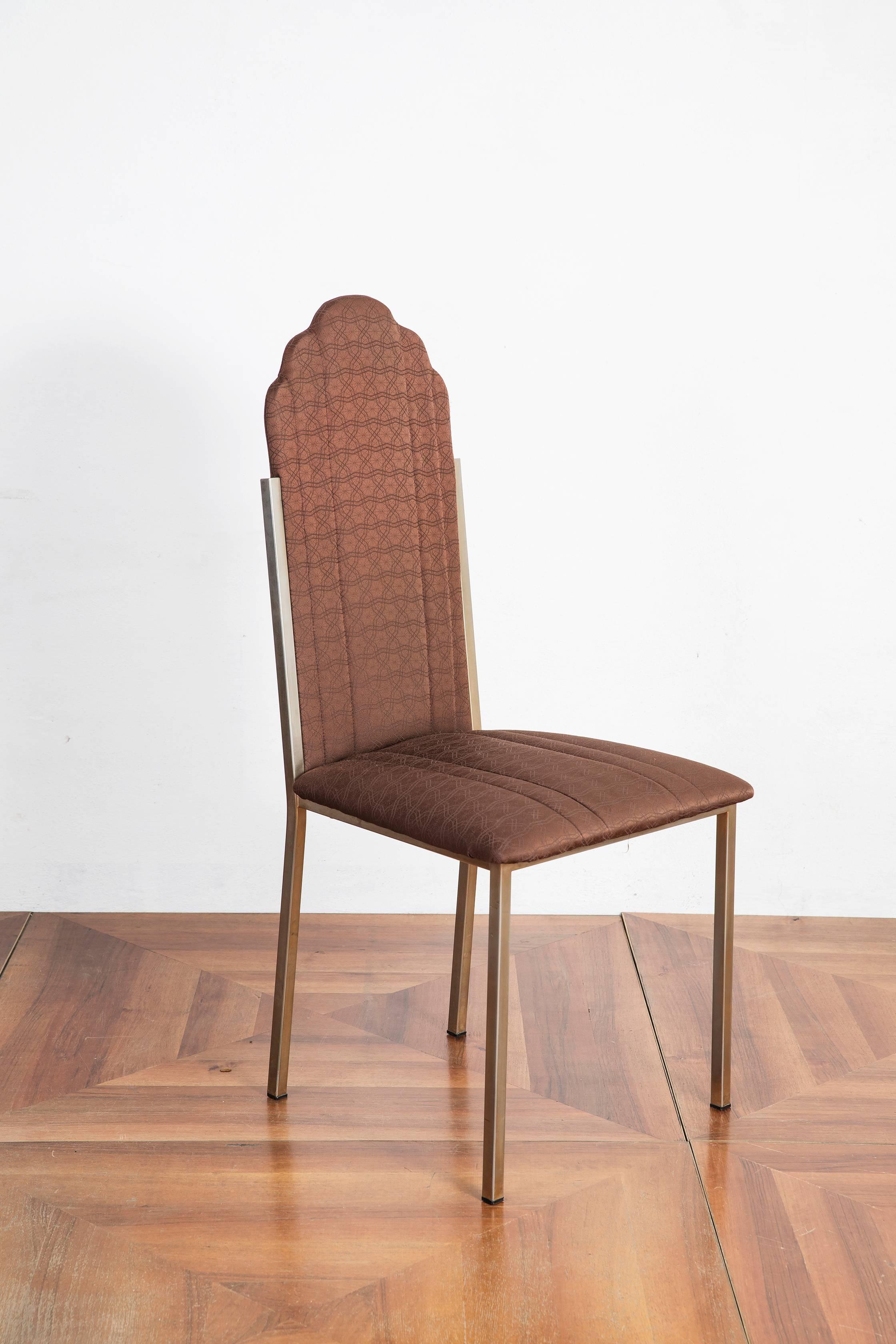 Mid-Century Modern Alain Delon Set of Six Brown Dining Chairs Designed for Maison Jansen, 1970s