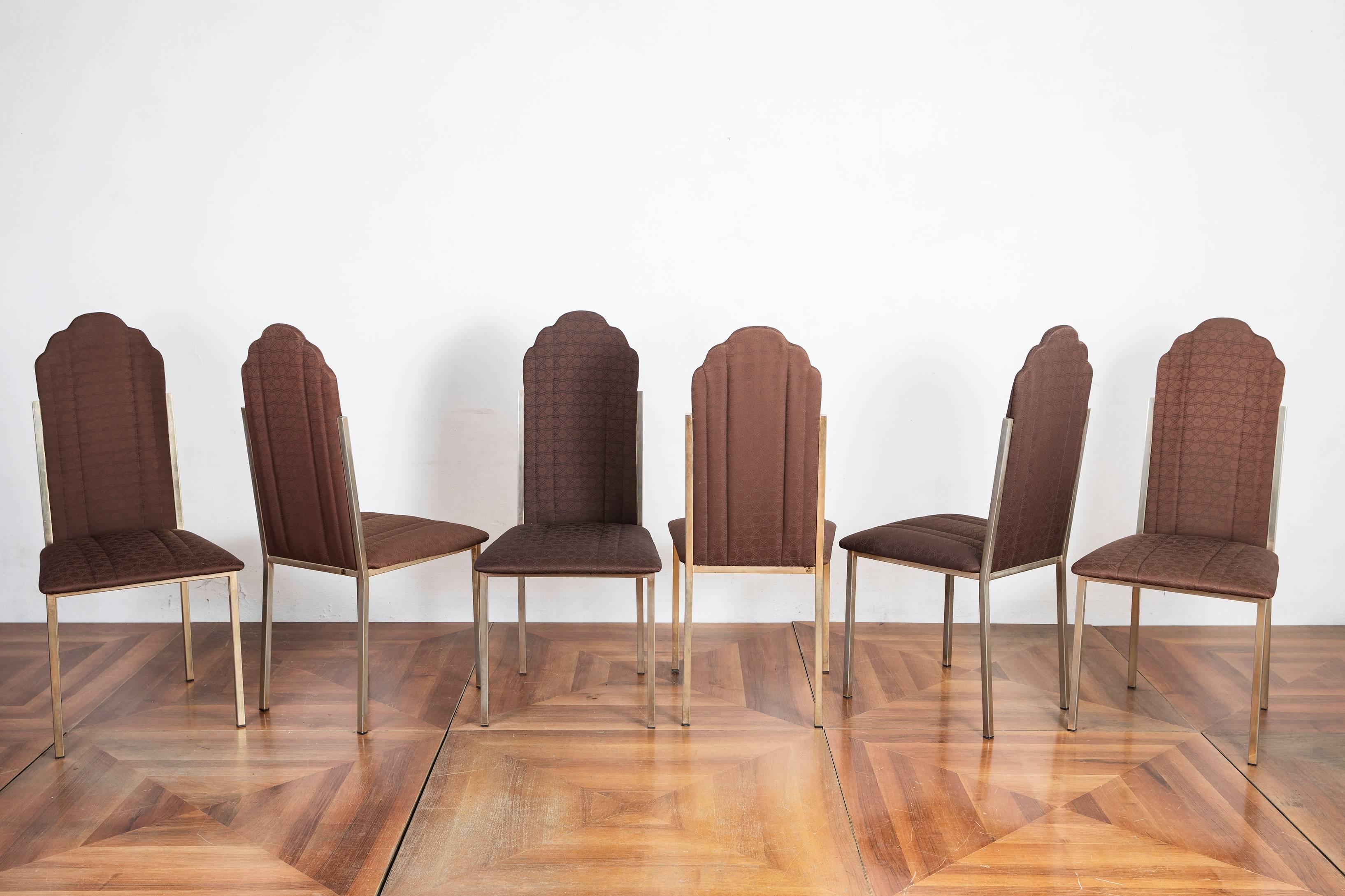 Beautiful set of six dining chairs designed by Alain Delon for Maison Jansen.
Signed with circular decal AD logo [Alain Delon].