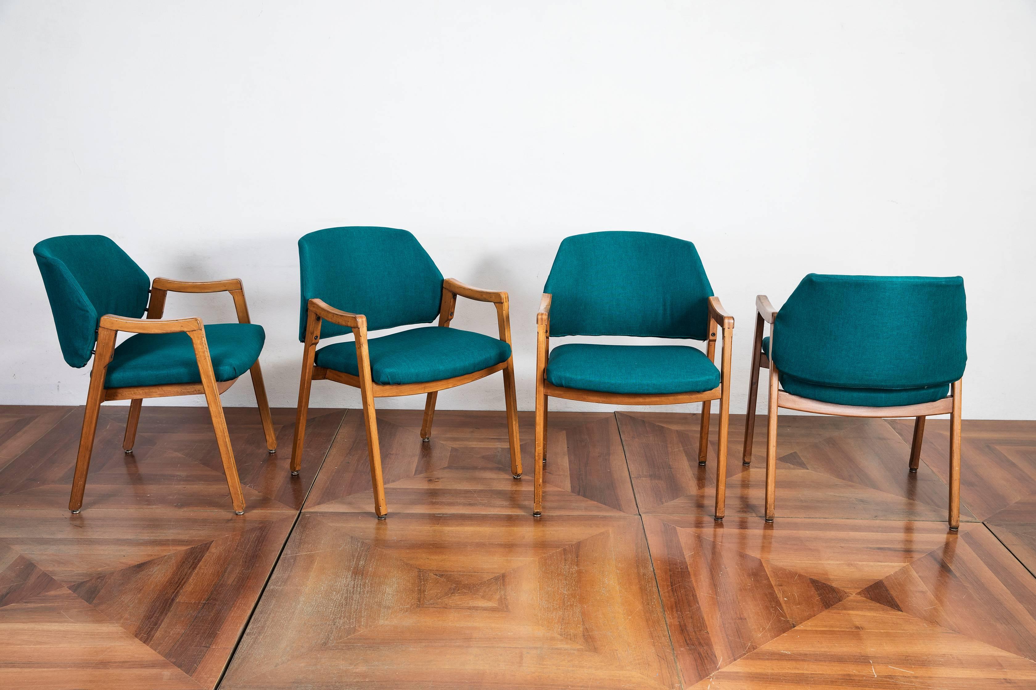 Set of four walnut dining chairs designed by Ico e Luisa Parisi for Cassina in 1961, model n.814, originally made for Hotel Lorena in Grosseto, Italy.

Literature
Giuliana Gramigna, Repertorio del design italiano 1950-2000 per l'arredamento
