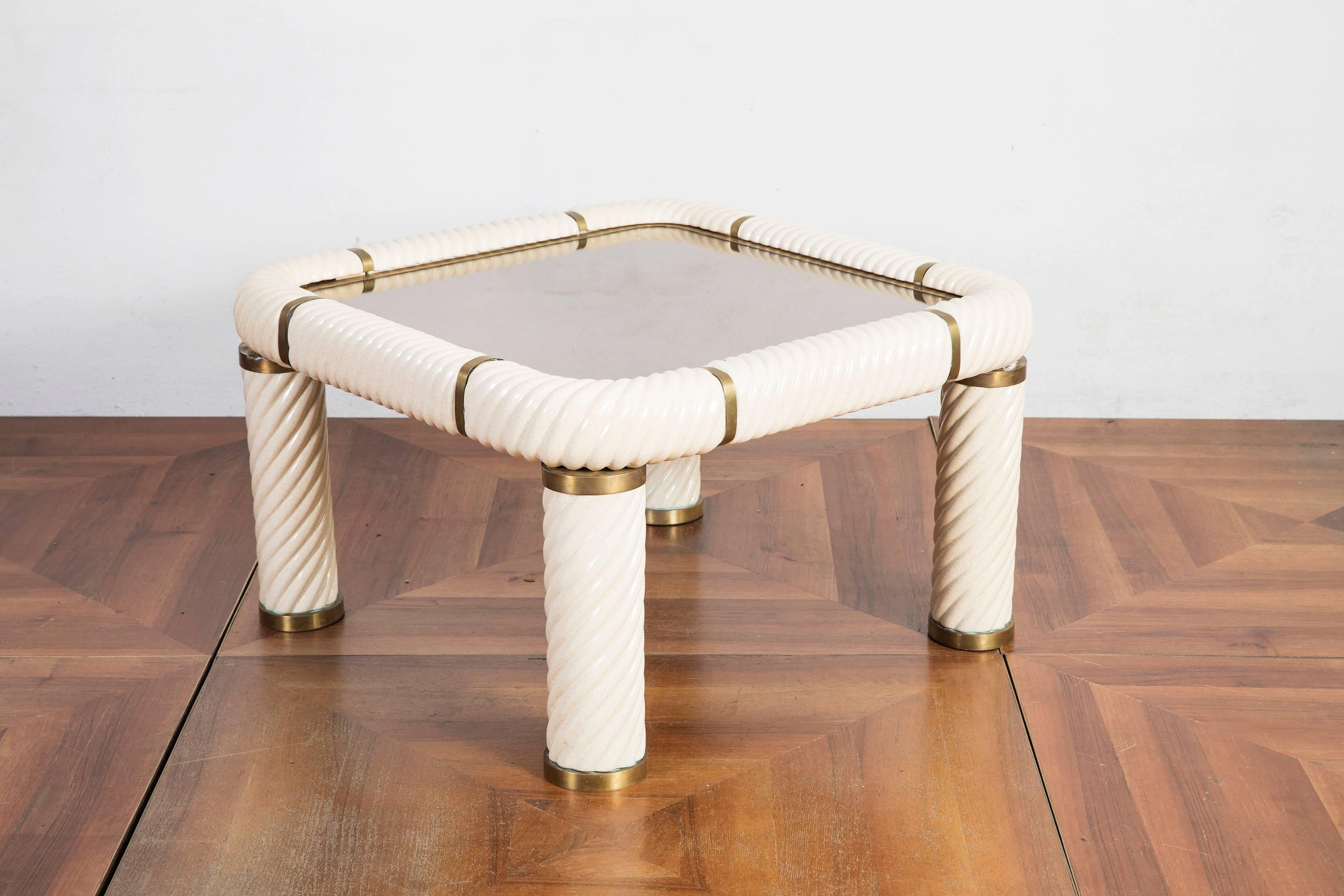 Porcelain, brass and mirrored coffee table by Tommaso Barbi.